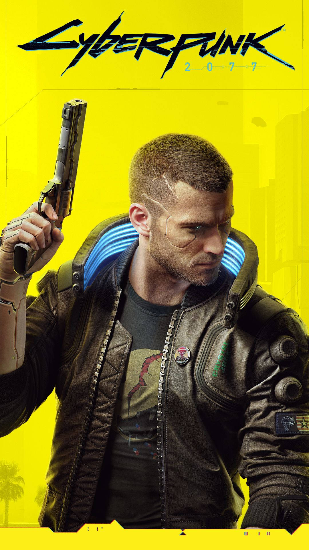 Cyberpunk 2077, leather jacket, pistol, Full HD Phone Wallpaper