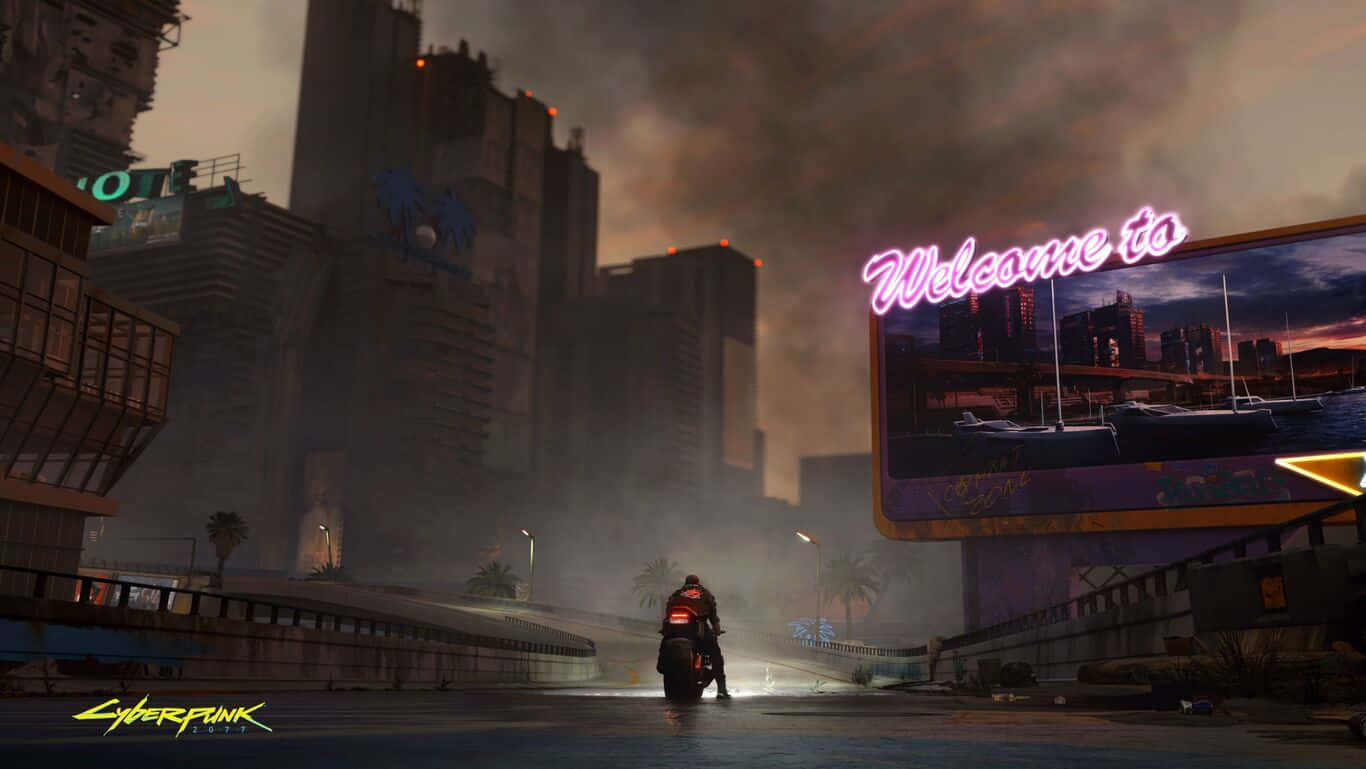 Cyberpunk 2077, dusk, neon signs, HD Desktop Wallpaper
