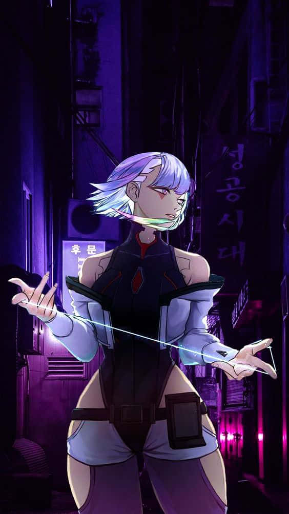 Cyberpunk, anime girl, purple-haired, SD Phone Wallpaper