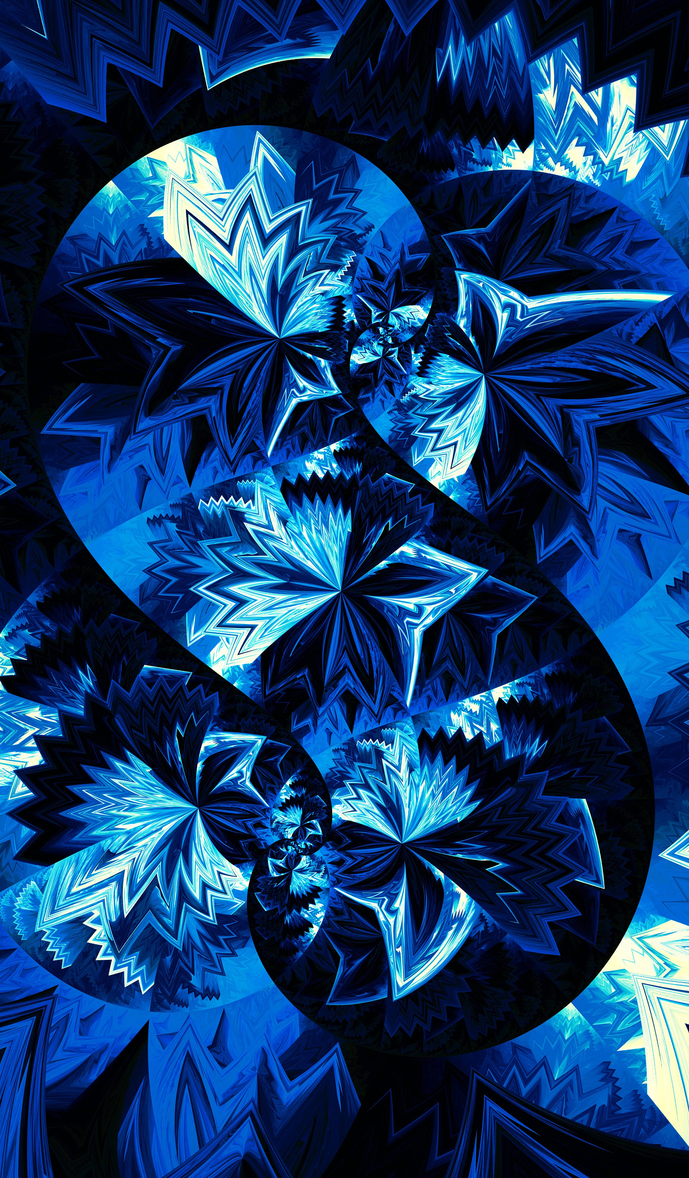 glowing dark blue, fractal patterns, geometric shapes, 4K Phone Wallpaper
