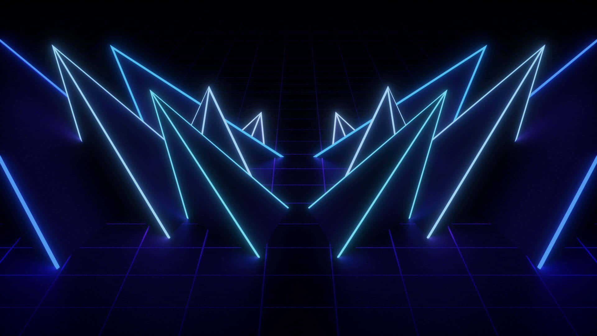 dark blue neon, neon triangles, symmetrical geometric tunnel, Full HD Desktop Wallpaper