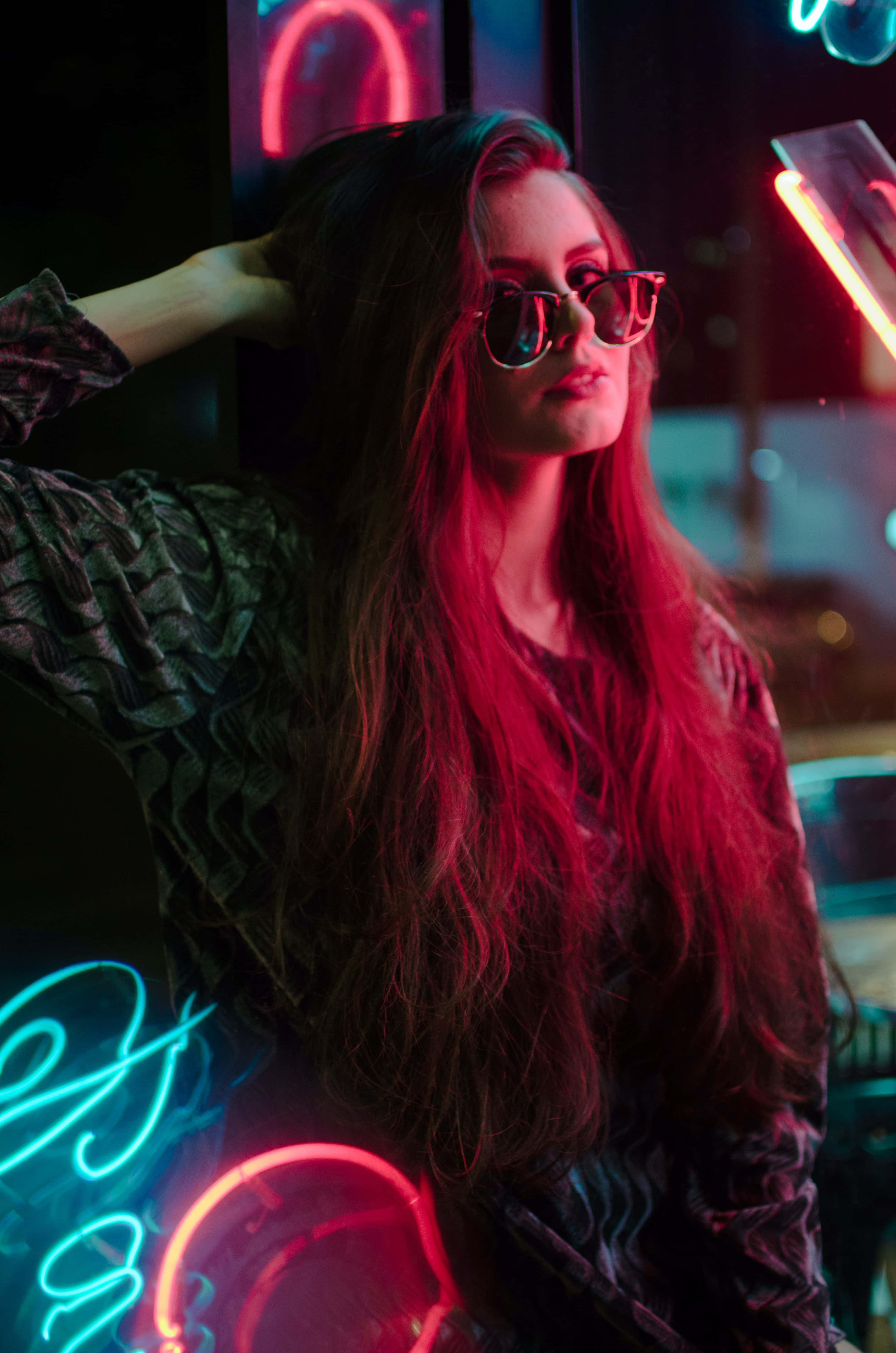 neon fashion trends, vibrant red, blue neon light, 4K Phone Wallpaper