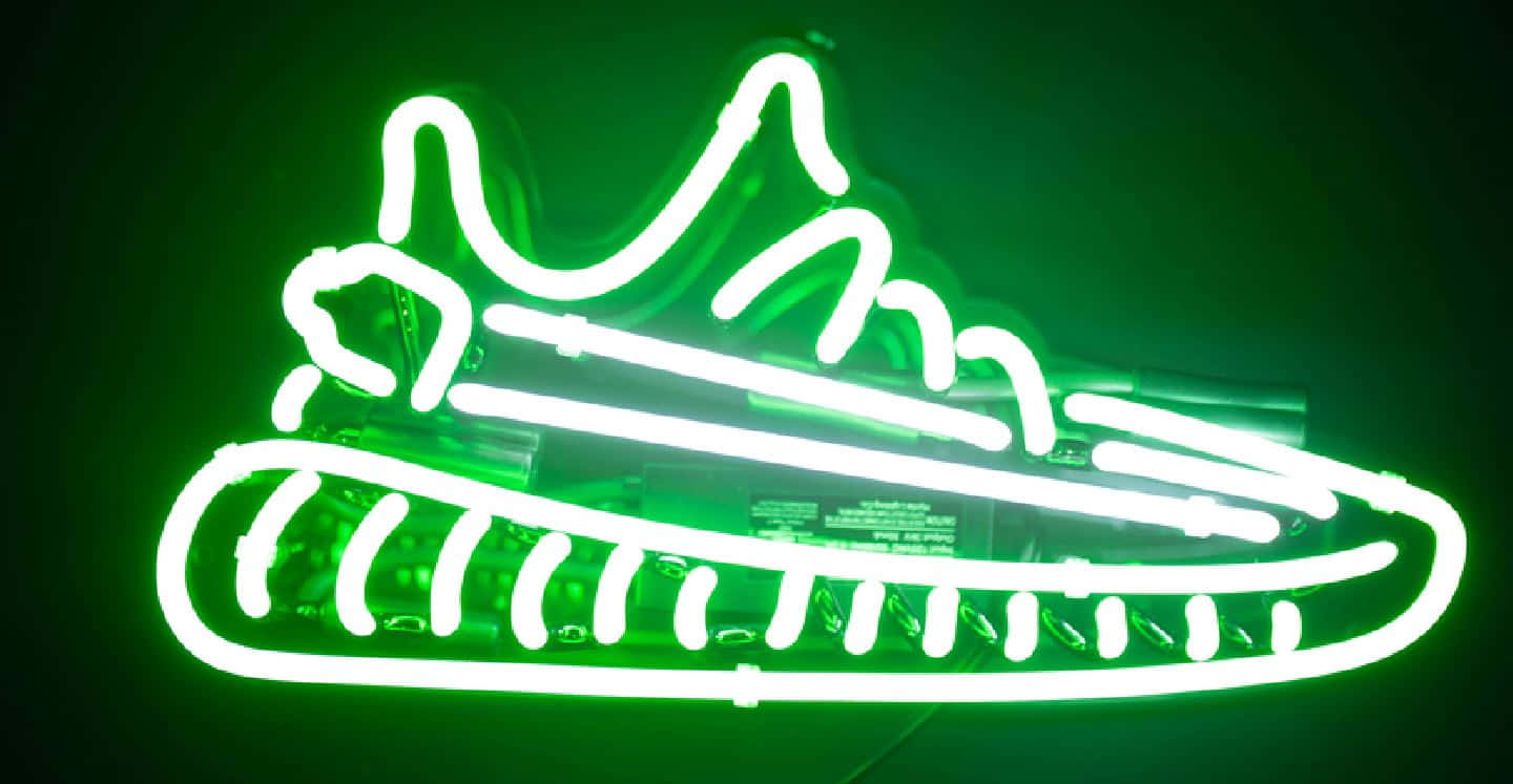 neon sign, sneaker, bright green light, HD Desktop Wallpaper