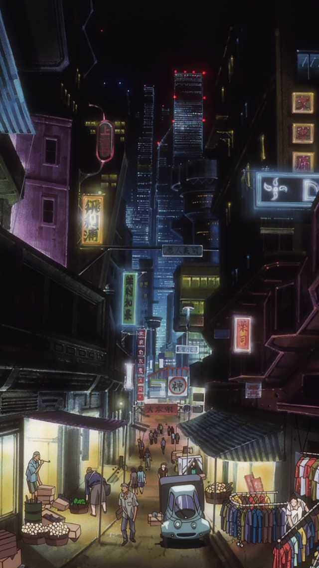 Neon Noir Future Cityscape, neon-lit anime alleyway, towering skyscrapers, SD Phone Wallpaper