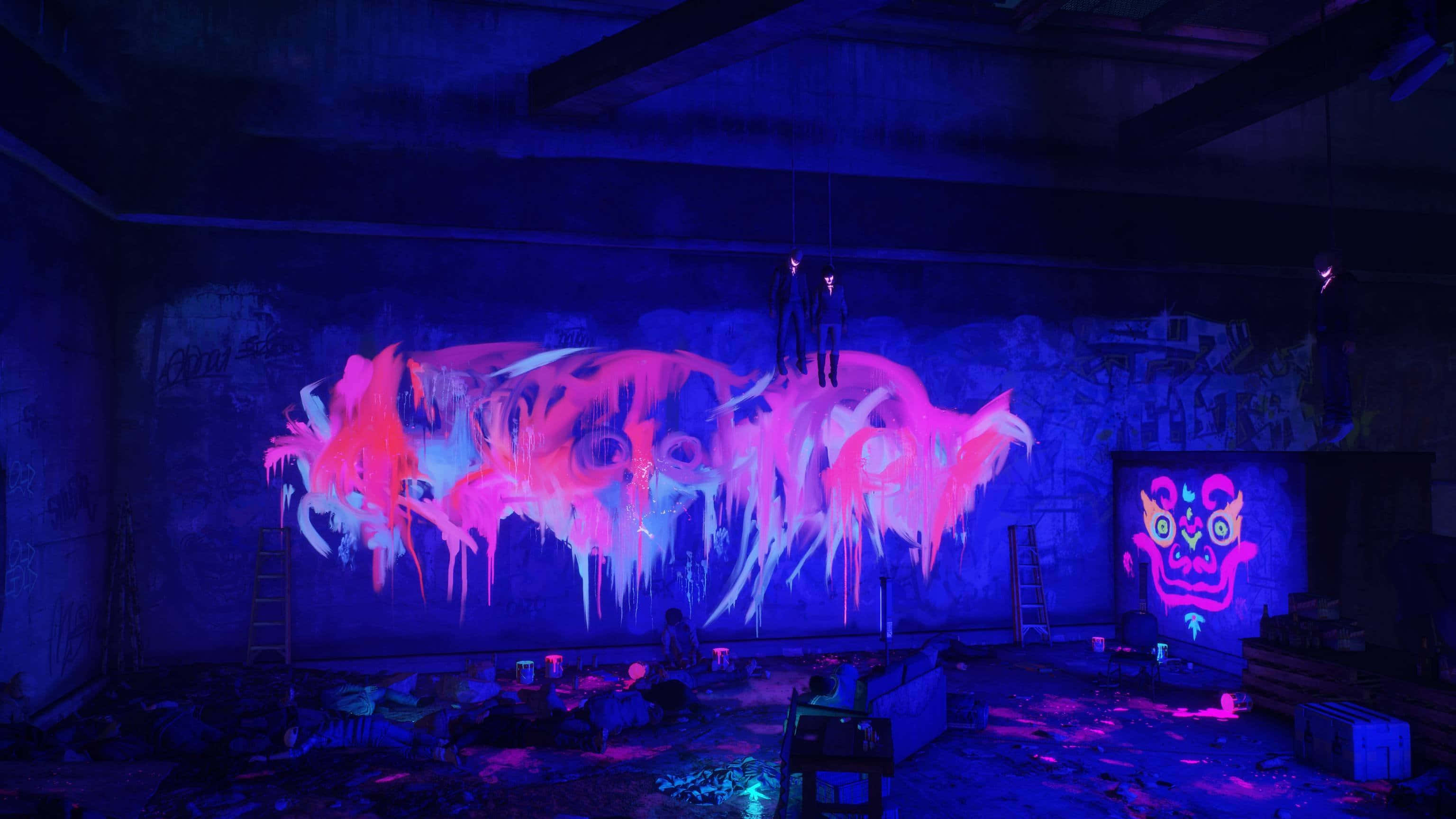 neon pink, neon blue, graffiti art, 2K Desktop Wallpaper