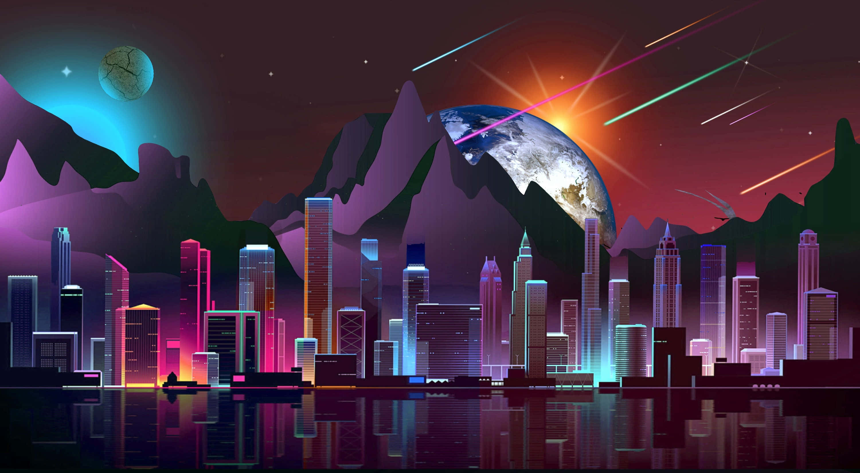 Neon Future, cityscape, twilight, 2K Desktop Wallpaper