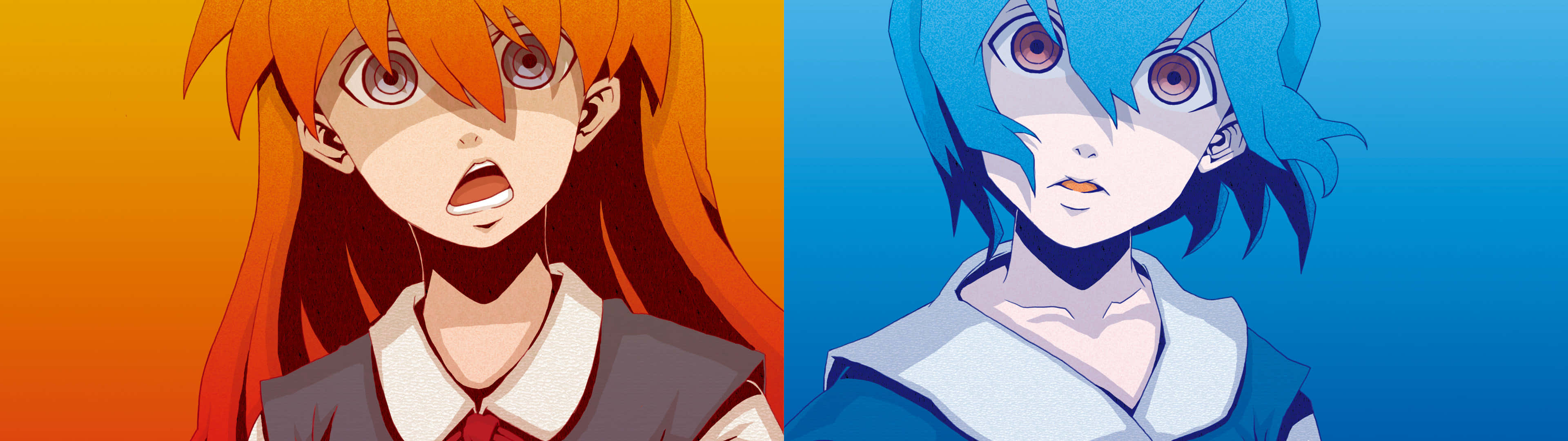 Neon Genesis Evangelion, orange hair, blue hair, 4K Desktop Wallpaper