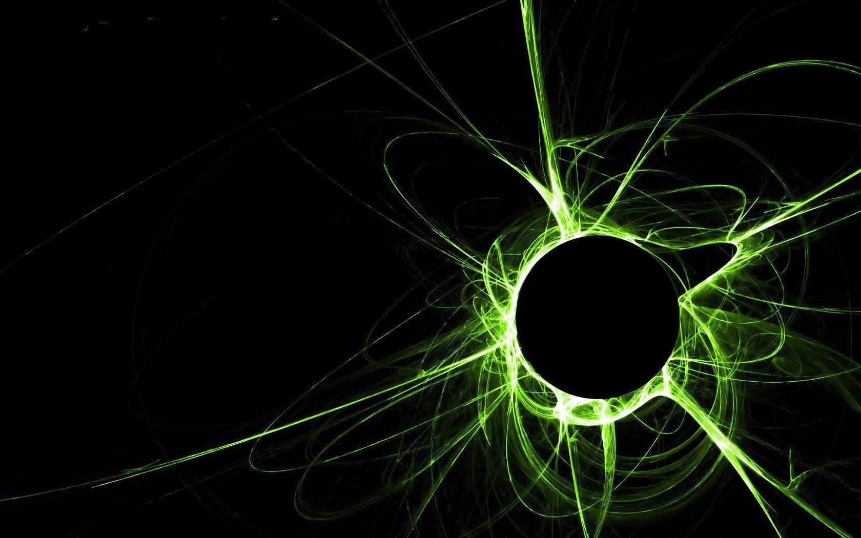 neon green, fractal lines, black circle, HD Desktop Wallpaper