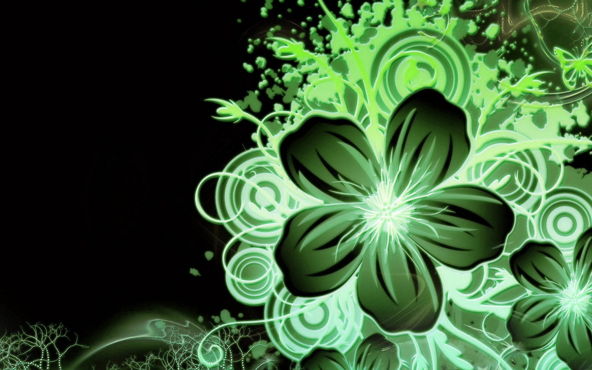 neon green, floral design, glowing swirls, Full HD Desktop Wallpaper