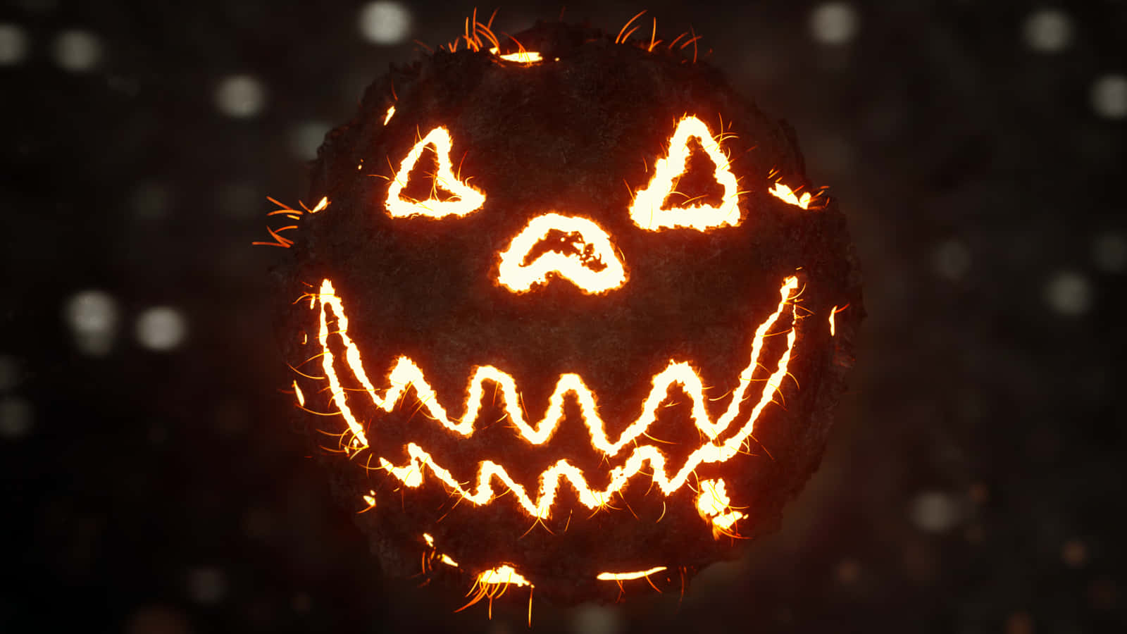 Neon Halloween, jack-o'-lantern, glowing orange sparks, HD Desktop Wallpaper