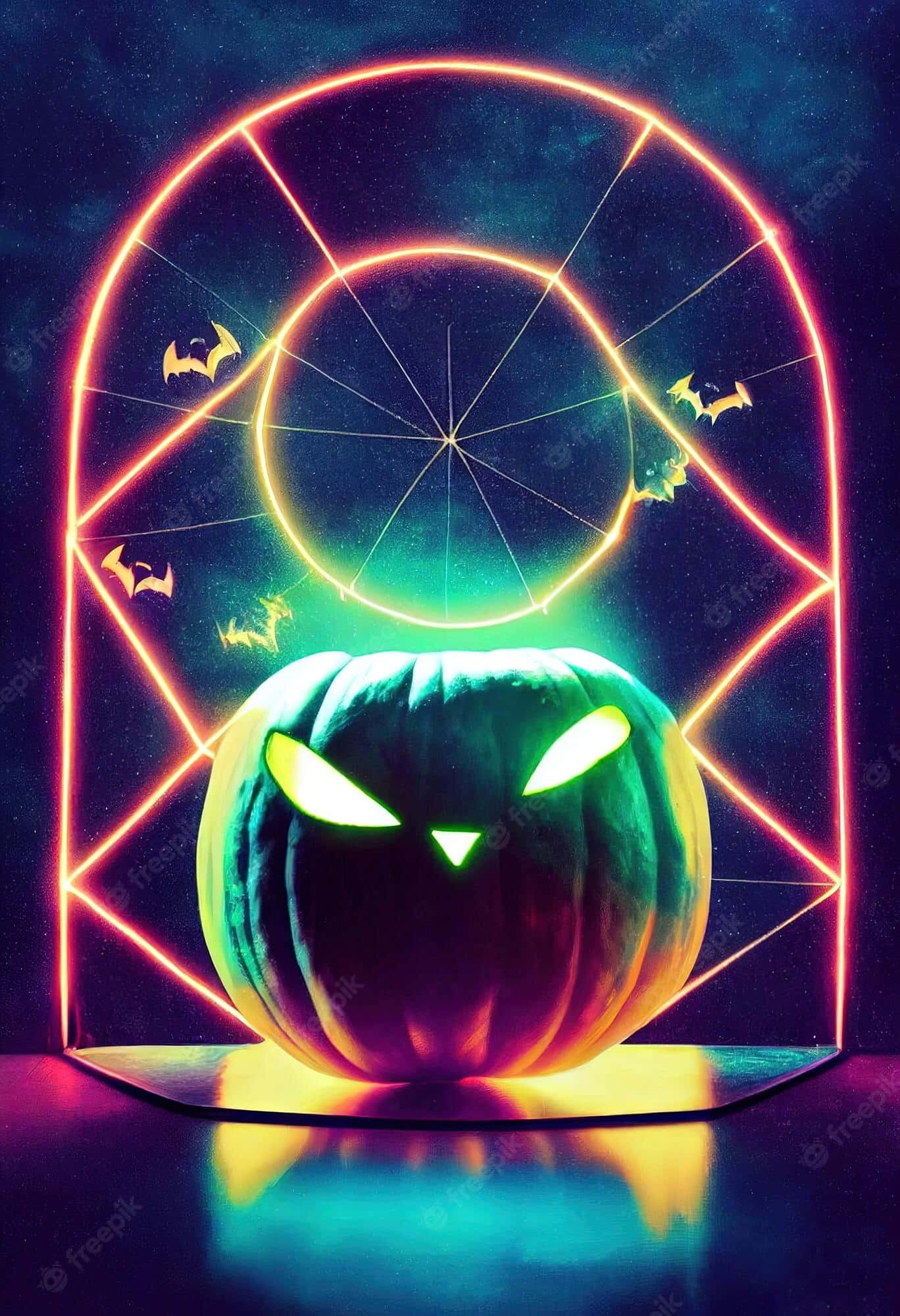 Neon Halloween, glowing jack-o'-lantern, neon eyes, Full HD Phone Wallpaper