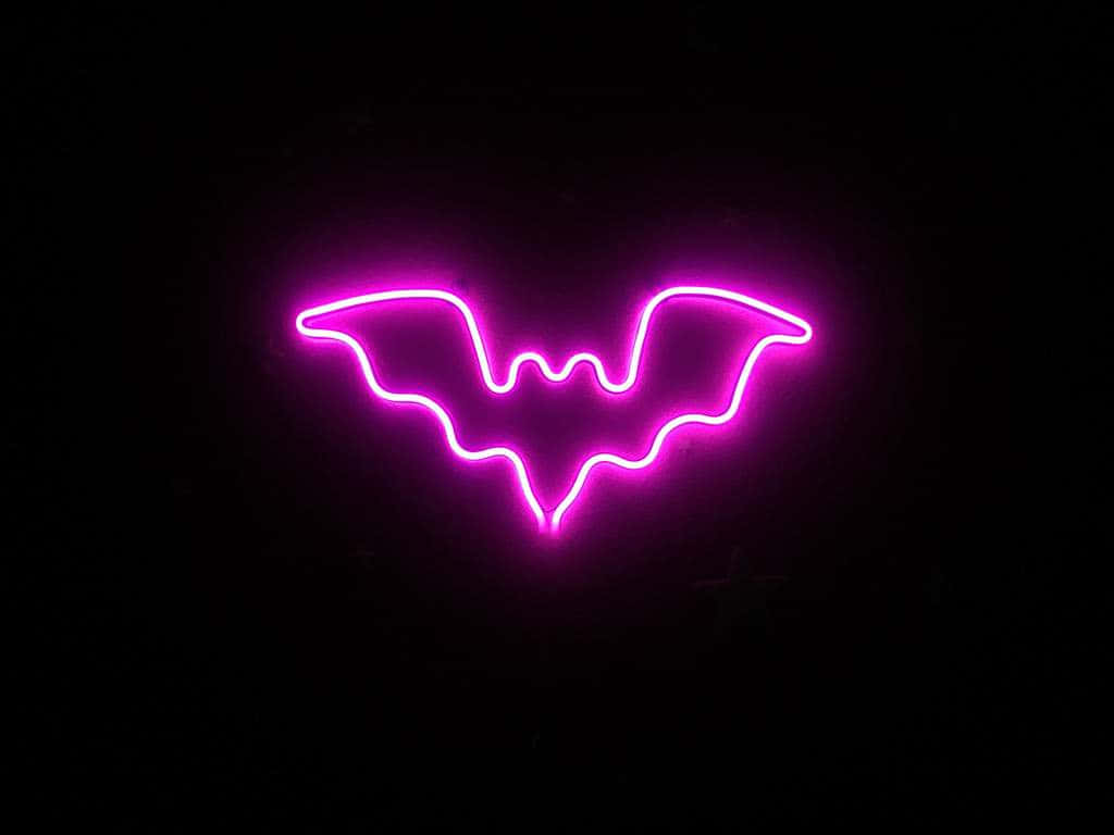 Neon Halloween, glowing pink neon bat symbol, pitch-black background, SD Desktop Wallpaper