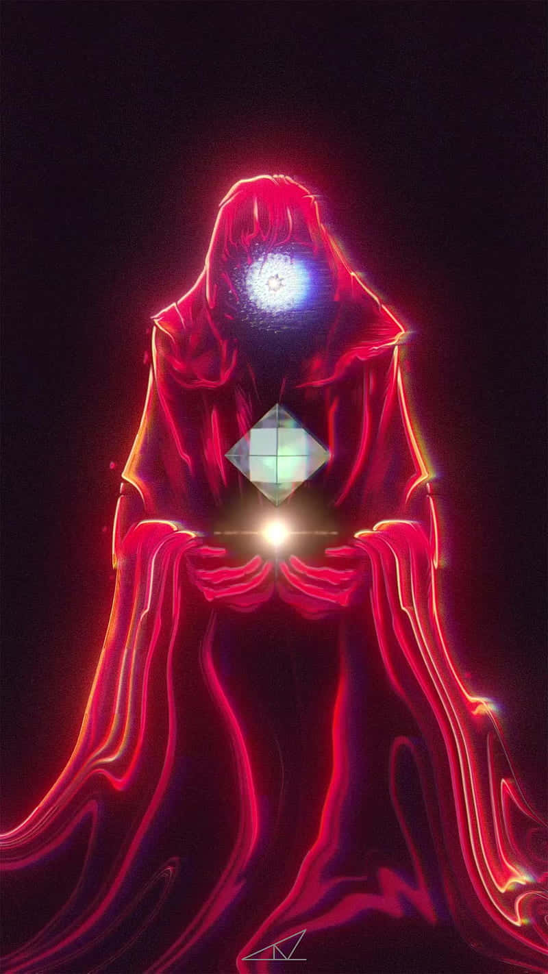 Neon Halloween, glowing red hooded figure, radiant orb, HD Phone Wallpaper