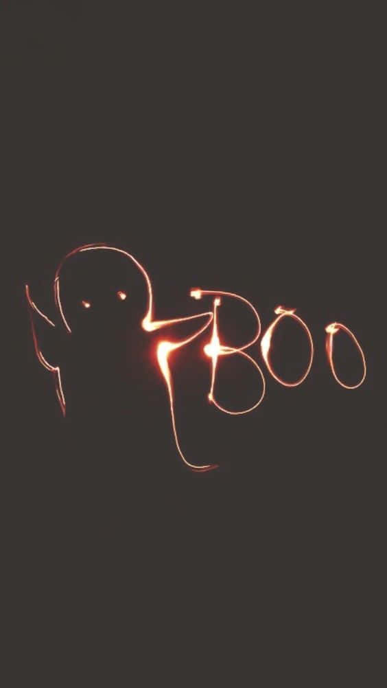 Neon Halloween, glowing orange ghost, word BOO, SD Phone Wallpaper