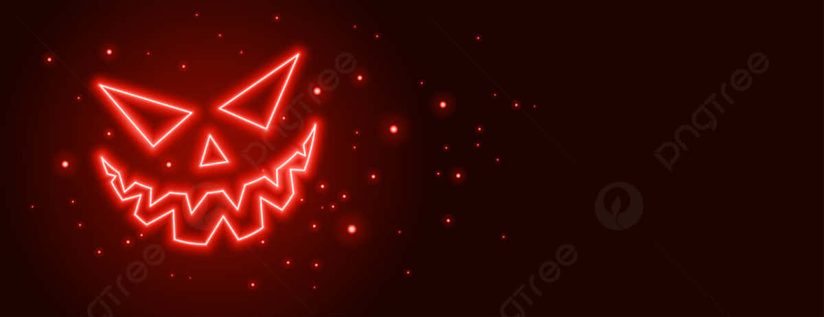 Neon Halloween, glowing red neon jack-o'-lantern face, sharp triangular eyes, SD Desktop Wallpaper