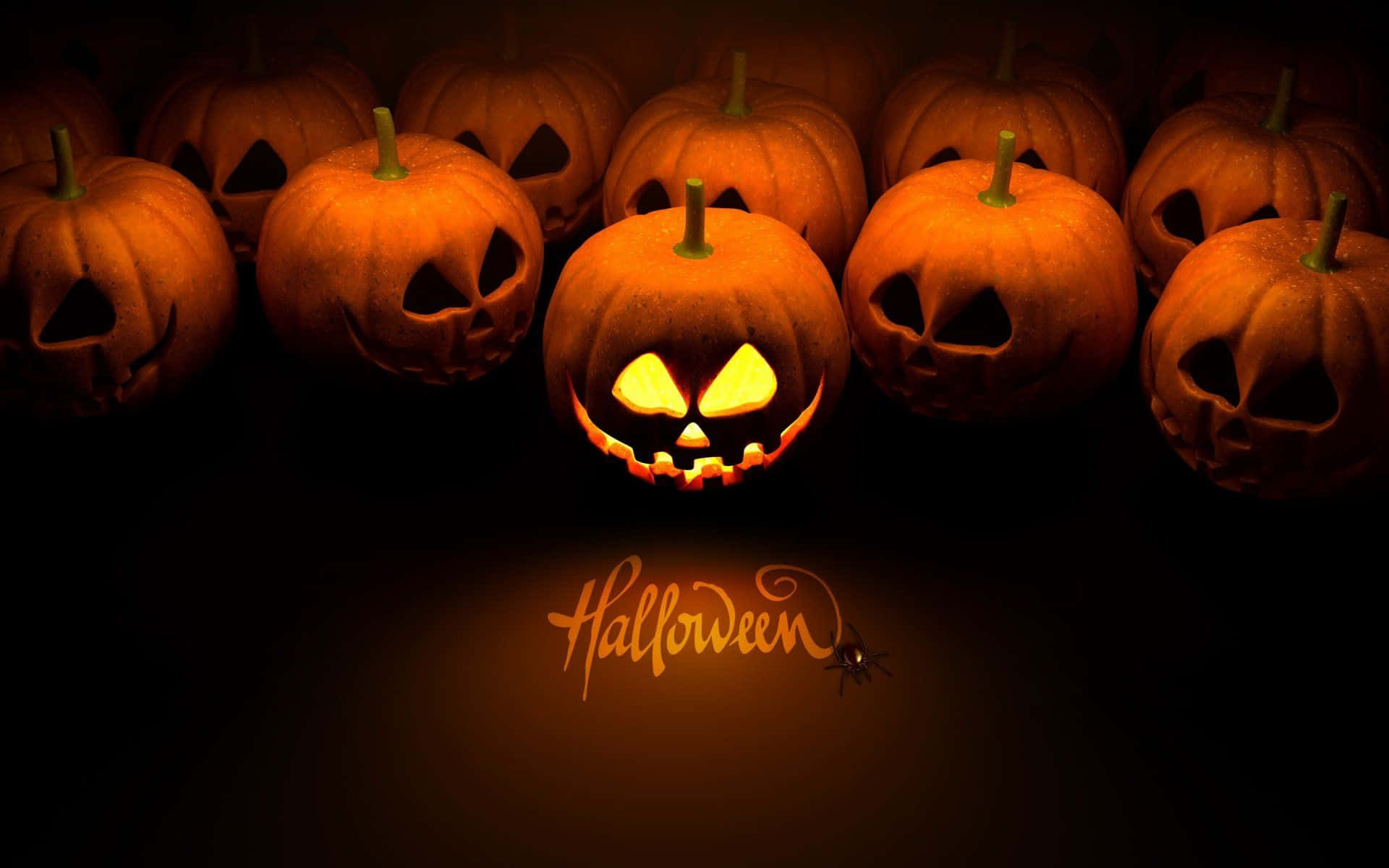jack-o'-lantern, fiery eyes, carved pumpkins, Full HD Desktop Wallpaper