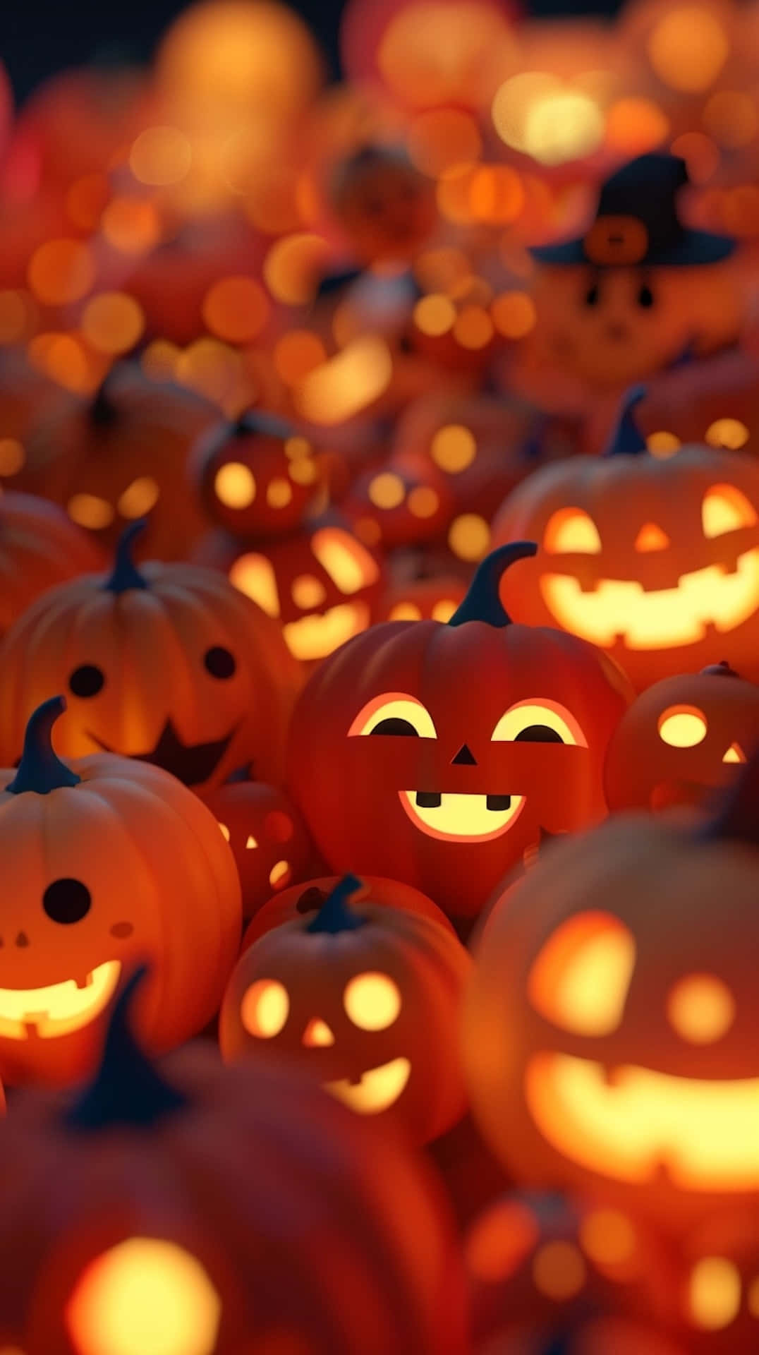 glowing jack-o'-lanterns, Halloween night, warm orange light, Full HD Phone Wallpaper