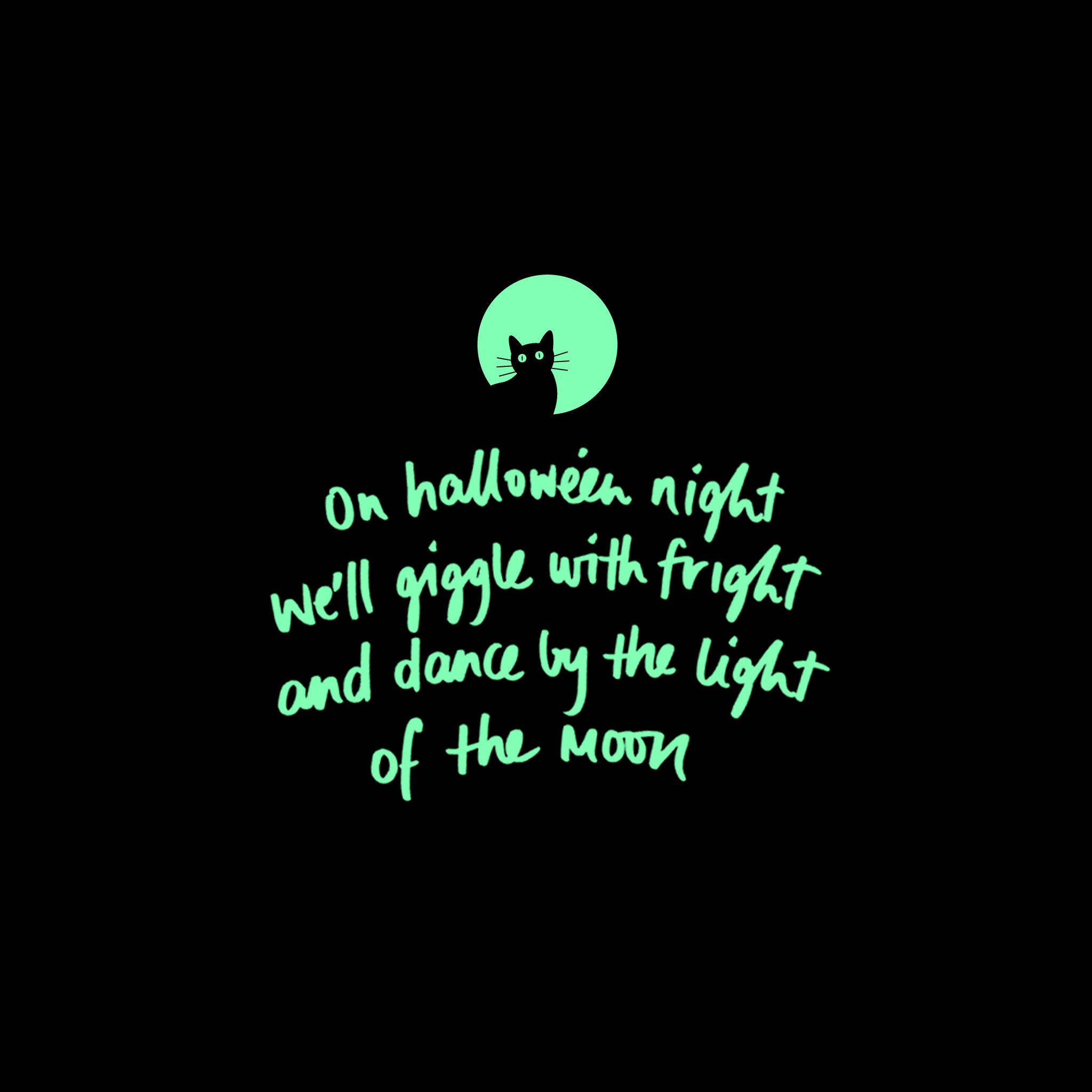 Halloween, iPad, glowing green cat silhouette, Full HD Desktop Wallpaper
