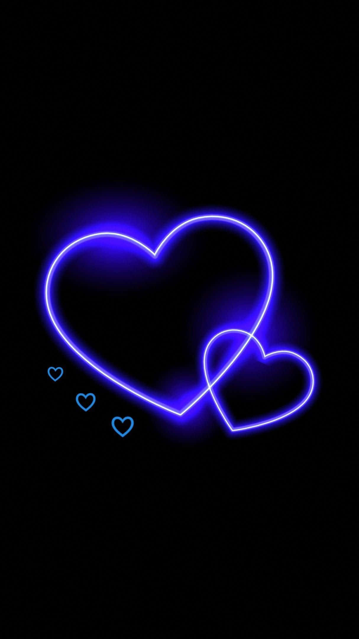 Neon Heart, blue neon heart, smaller heart intertwined, Full HD Phone Wallpaper