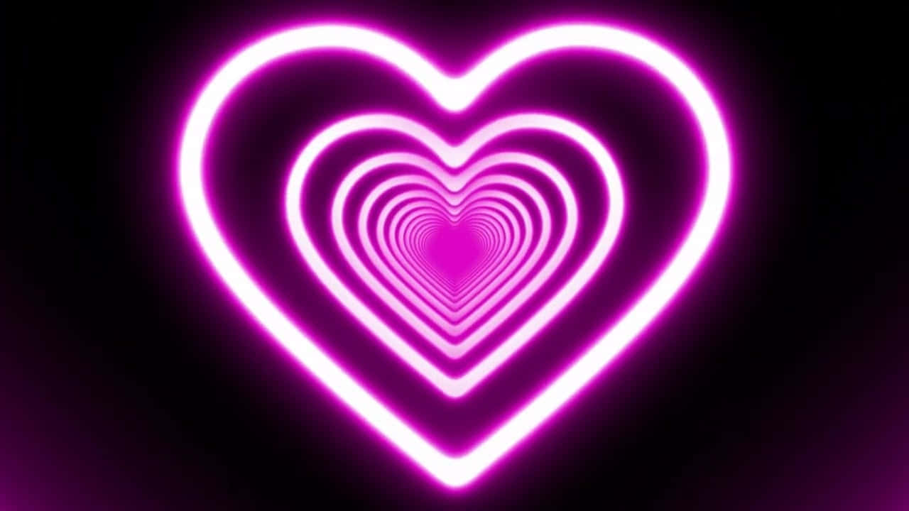 neon pink, hearts, glowing tunnel, HD Desktop Wallpaper
