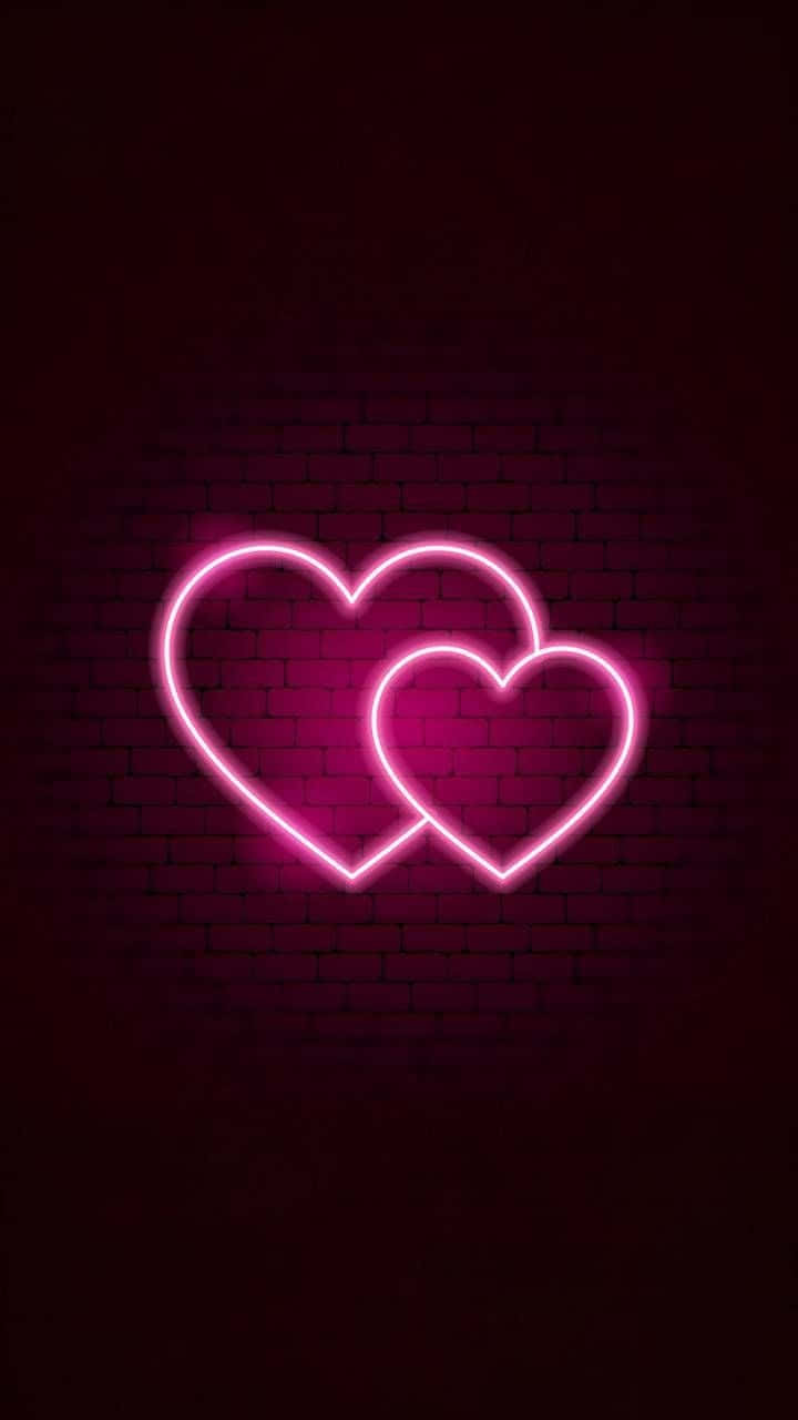 Neon Heart, pink neon hearts, dark brick wall, HD Phone Wallpaper
