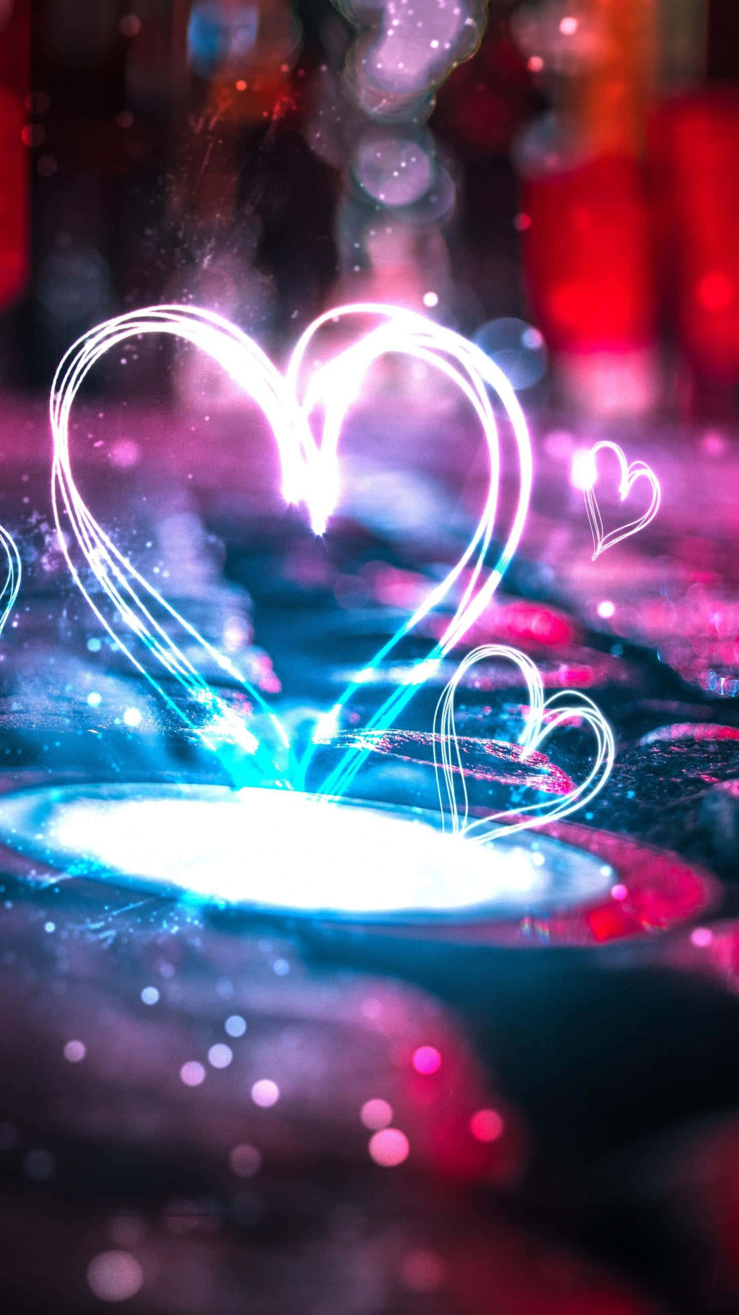 Neon Hearts, pink, blue, 2K Phone Wallpaper