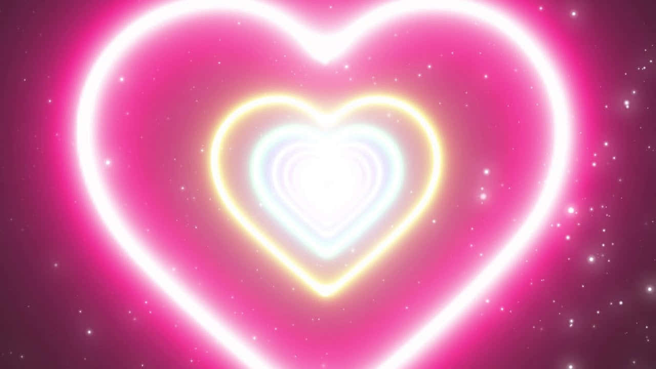 Neon Heart, multicolored space neon hearts tunnel, glowing neon heart tunnel, HD Desktop Wallpaper