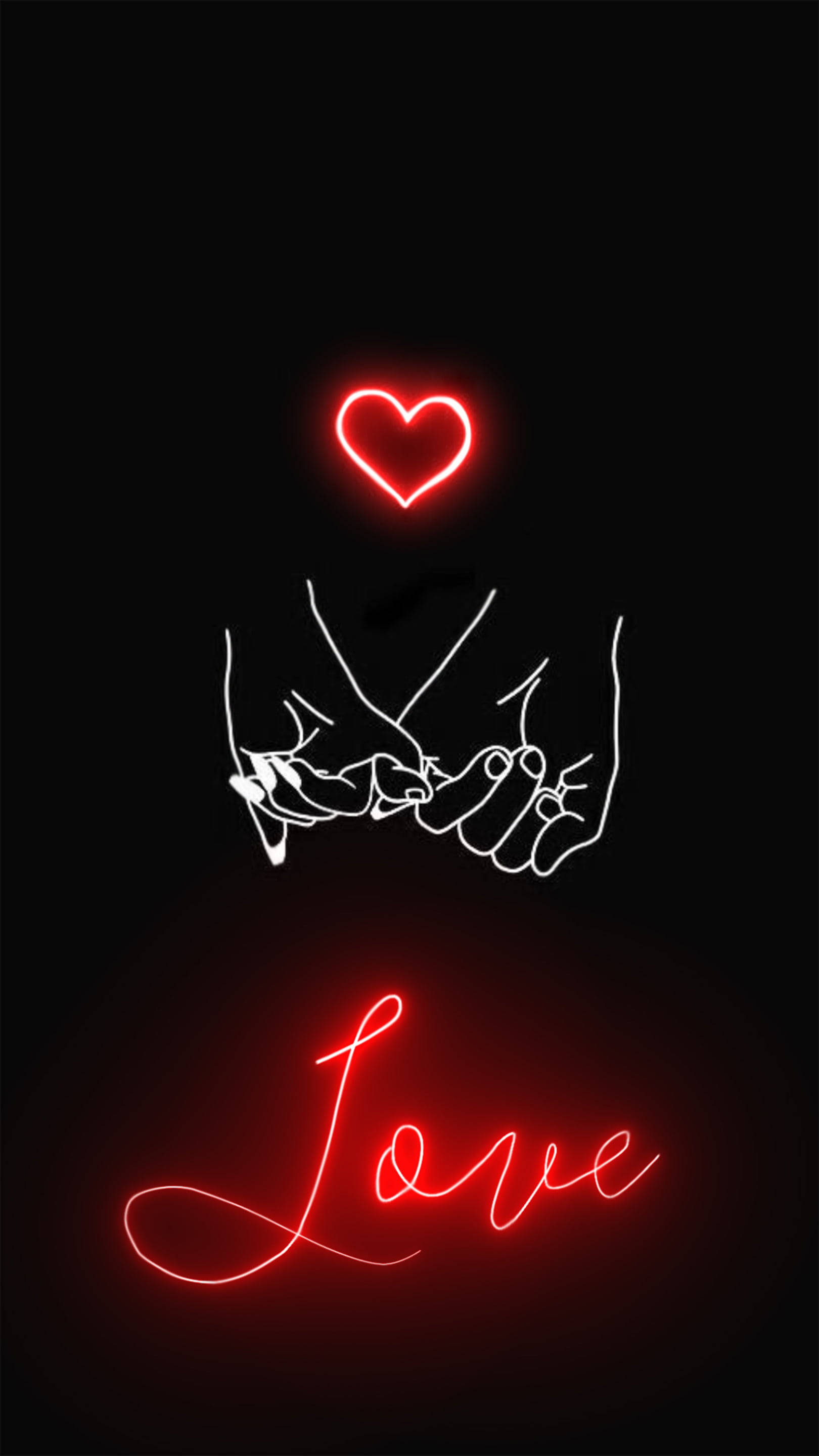 Neon Red And Black Heart Aesthetic, white line art, black, 2K Phone Wallpaper