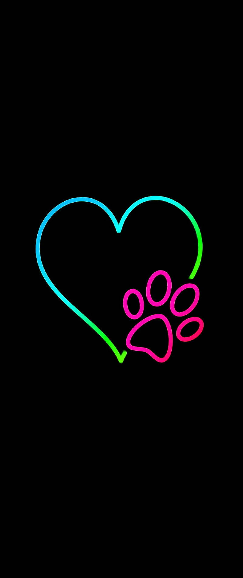 Neon Heart, paw print, glowing neon heart, HD Phone Wallpaper