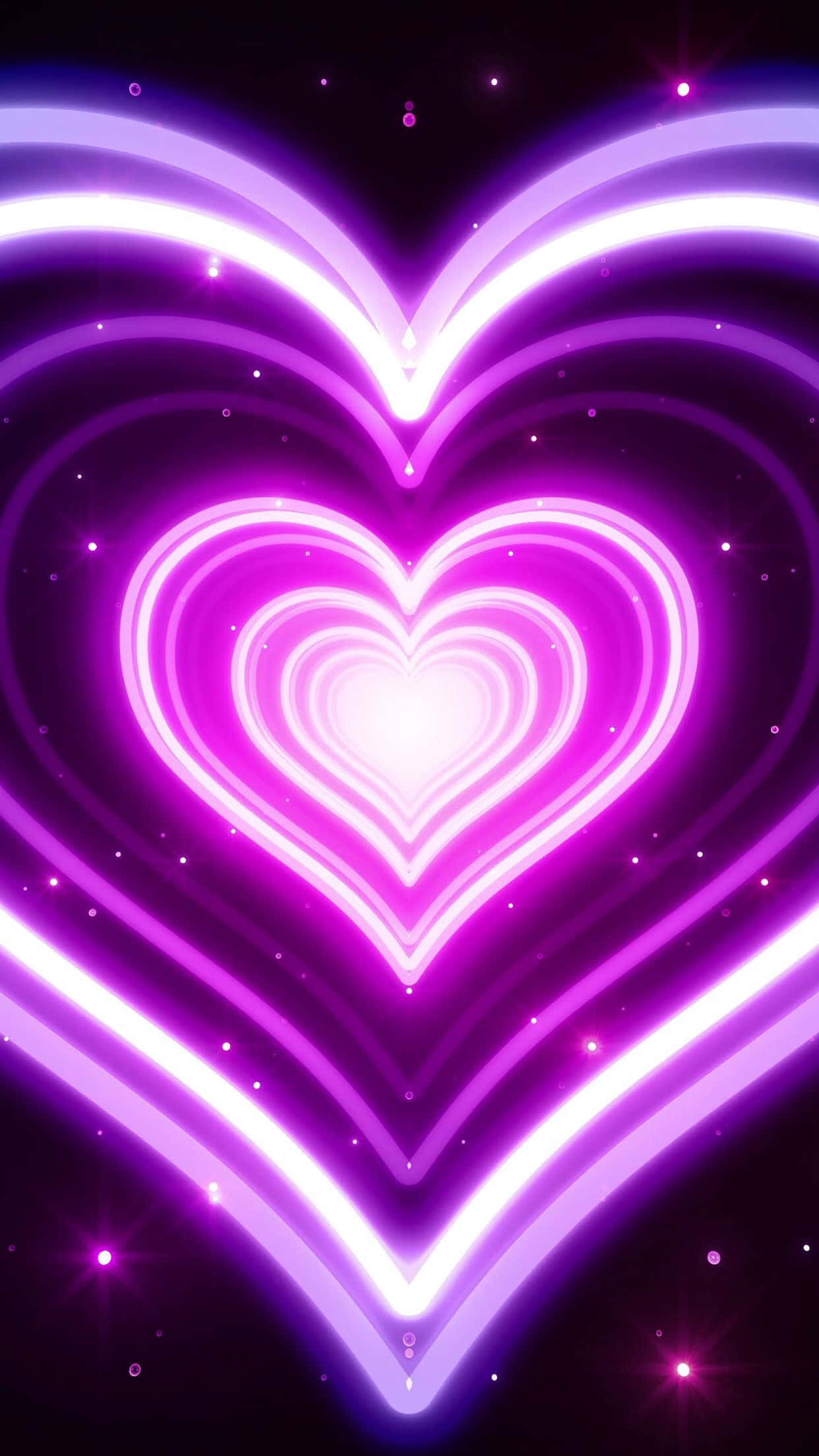 Neon Heart, Purple Galaxy, neon pink hearts, Full HD Phone Wallpaper