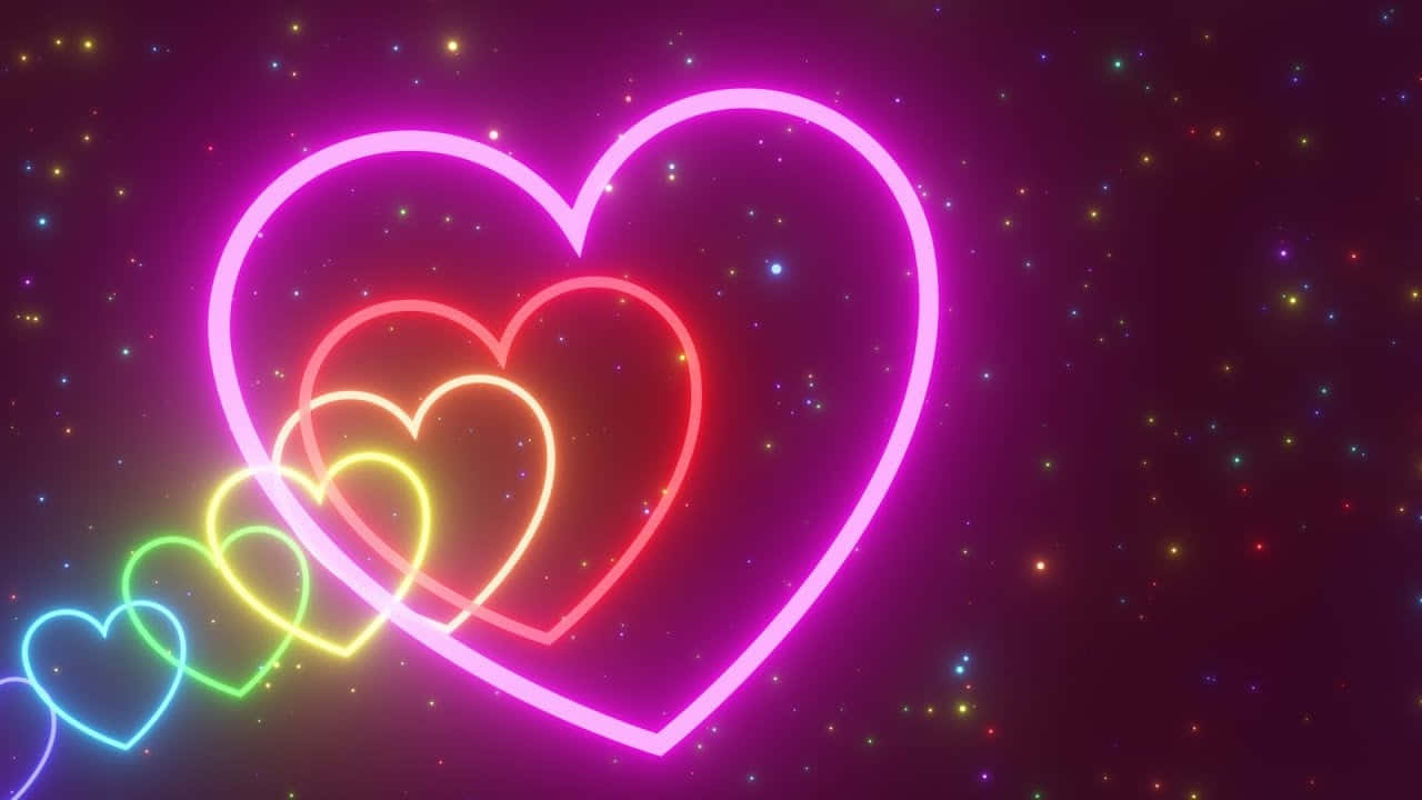 Neon Heart, Rainbow Galaxy, neon hearts, HD Desktop Wallpaper