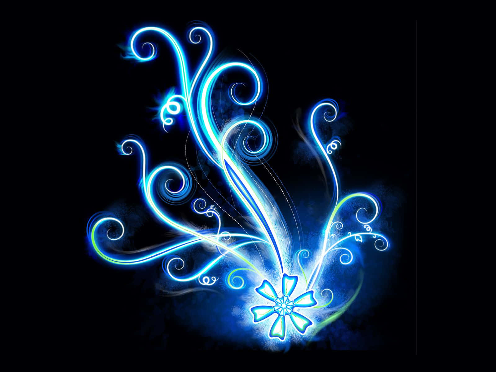 Cute Neon, vibrant blue neon swirls, glowing flower, HD Desktop Wallpaper