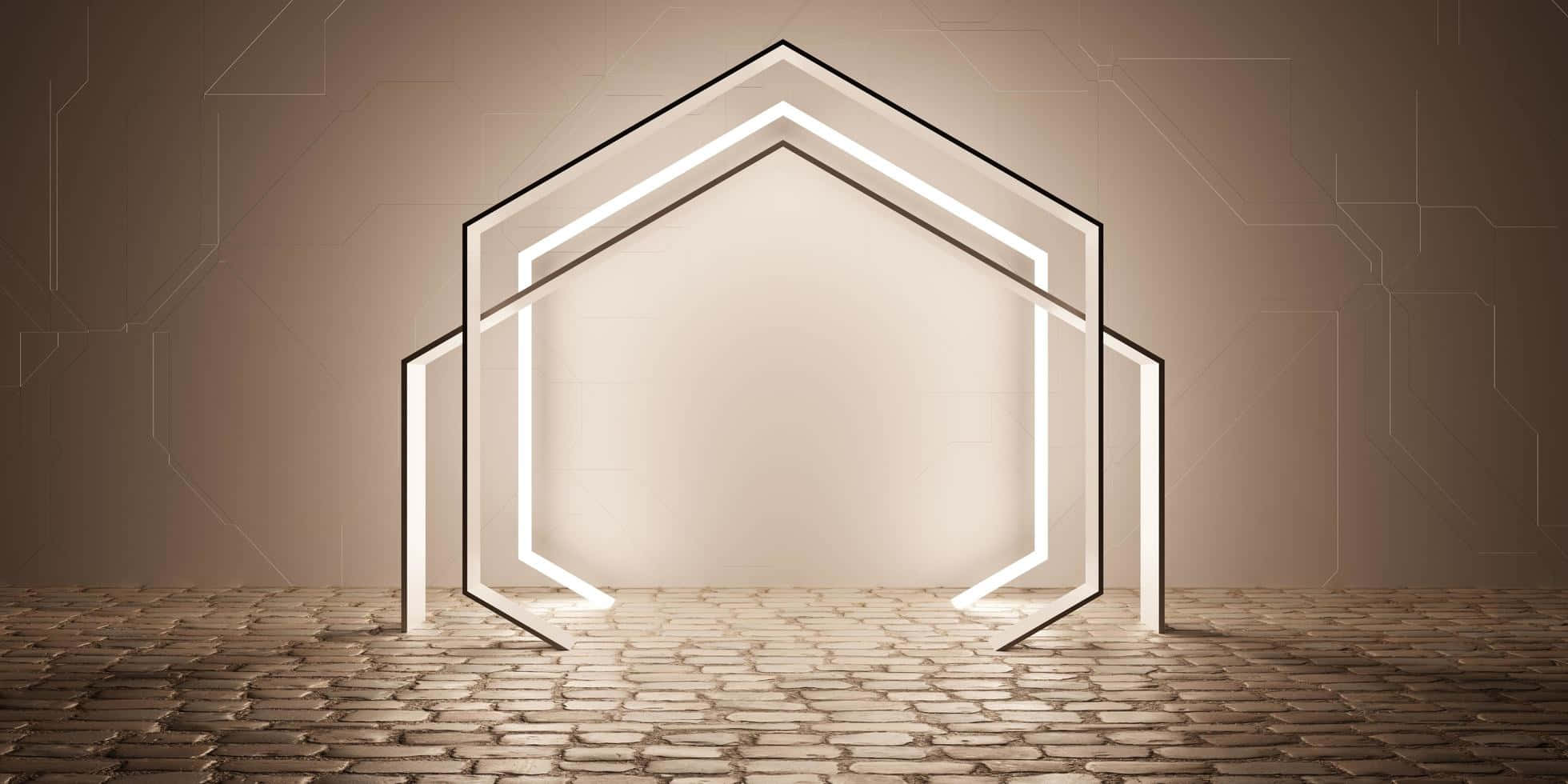 neon archway, hexagonal, glowing, Full HD Desktop Wallpaper