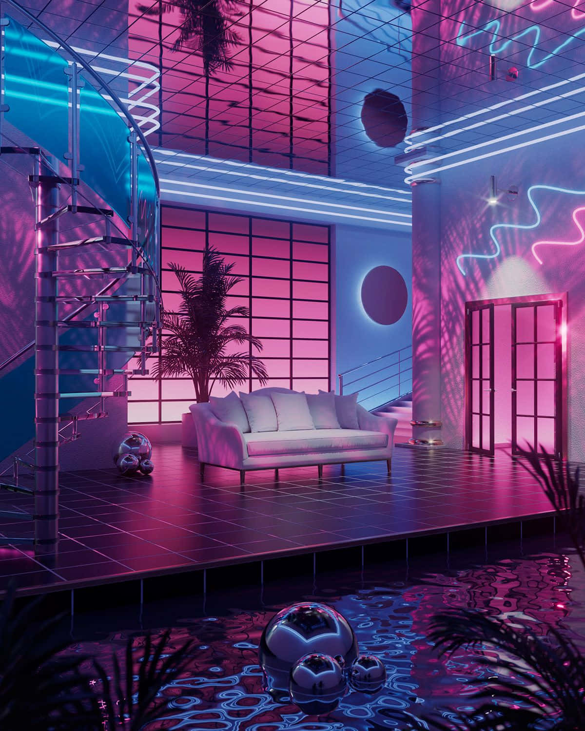 Neon House, neon pink, neon blue, HD Phone Wallpaper