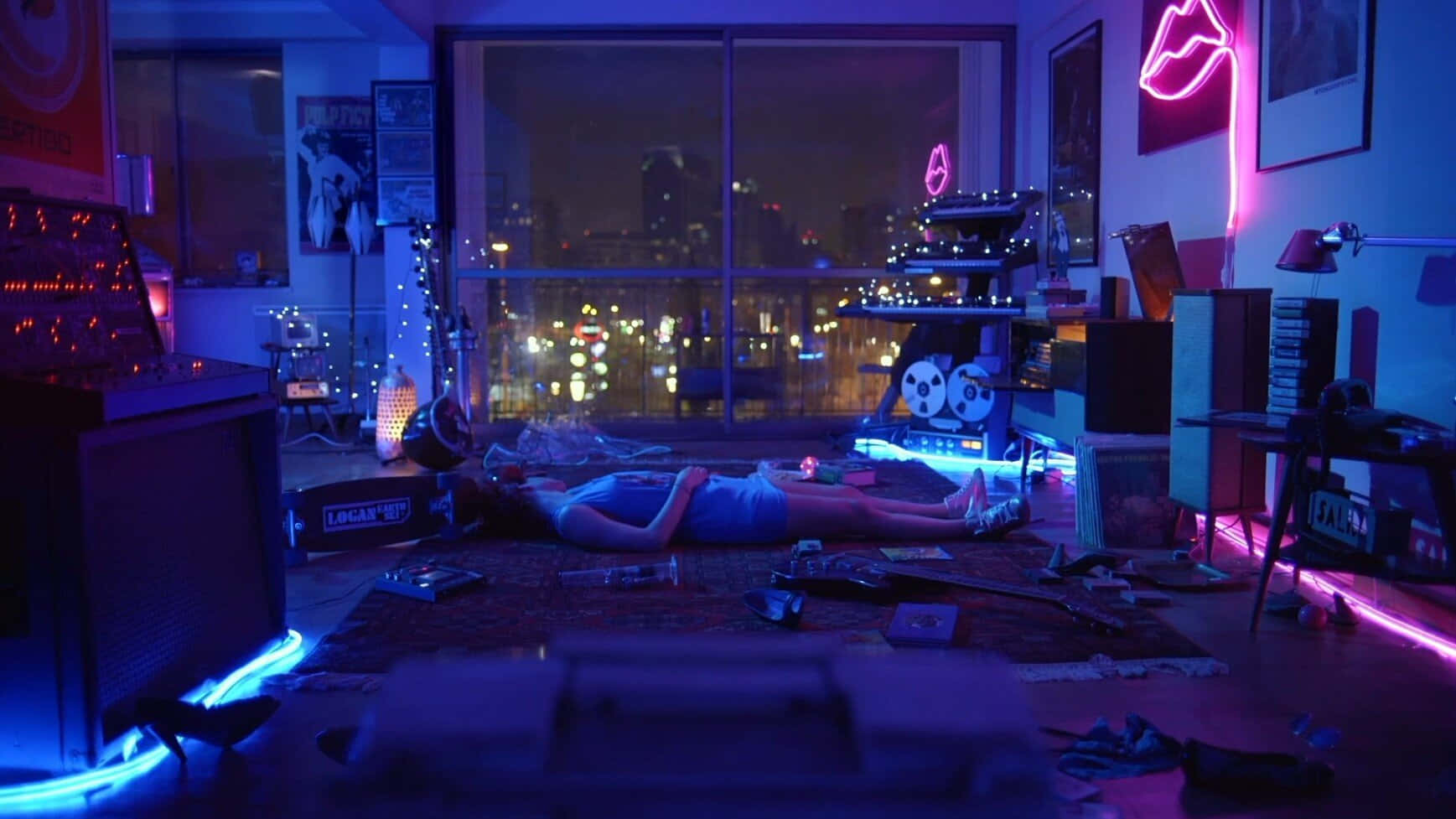 neon blue, neon pink, cityscape, HD Desktop Wallpaper