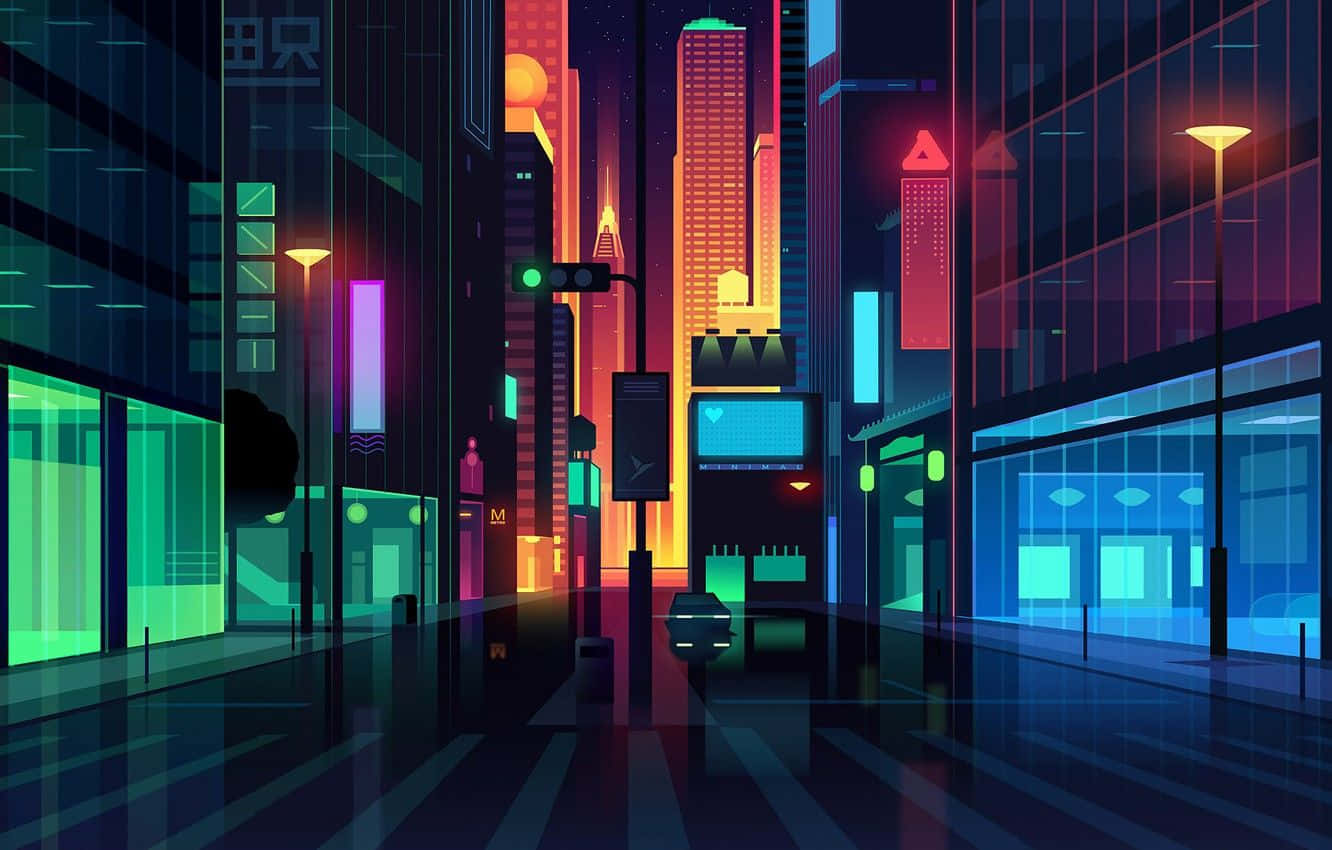 Neon Cityscape, cyberpunk city street, towering skyscrapers, HD Desktop Wallpaper