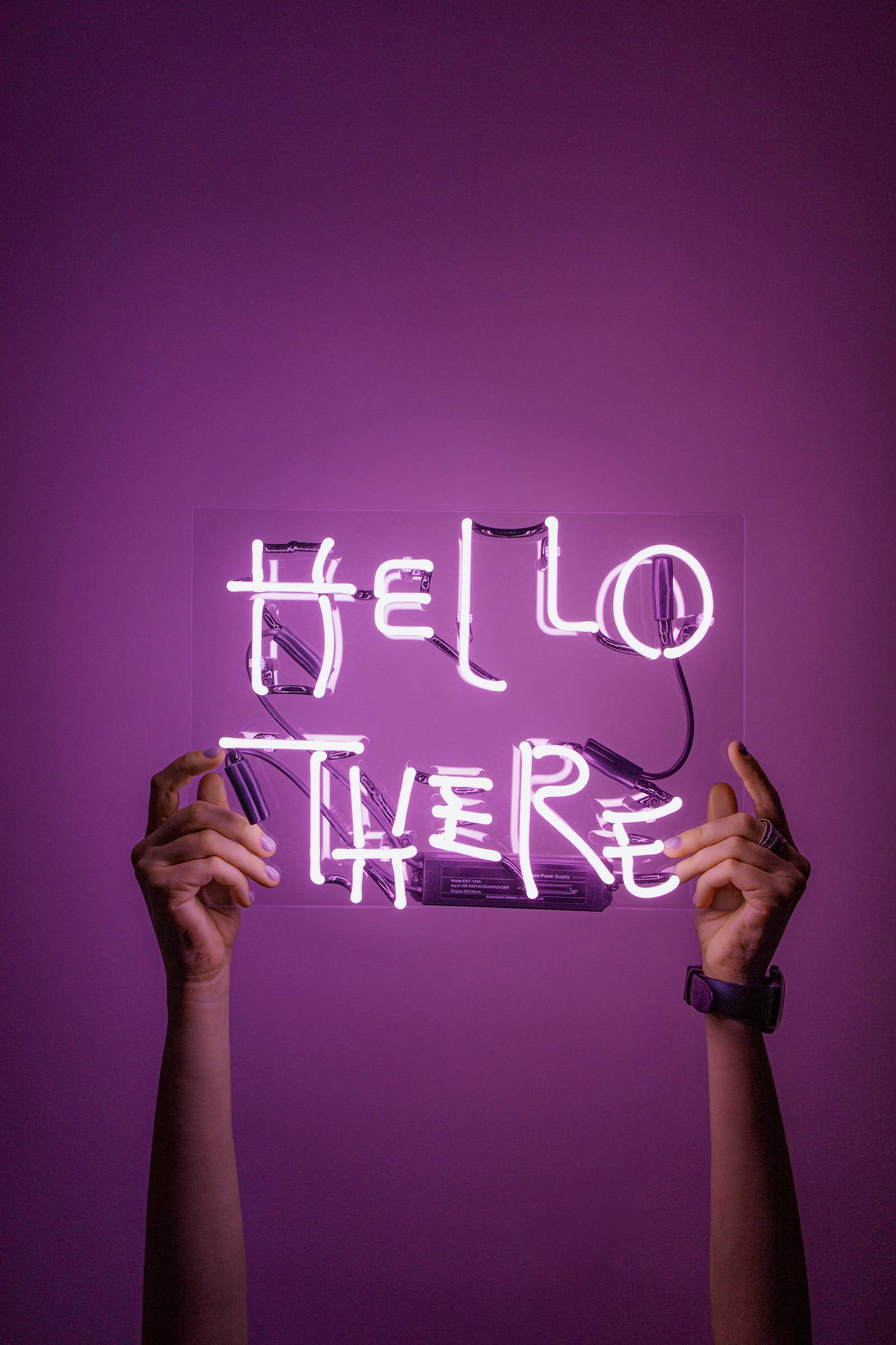 Neon iPhone, hello there, glowing purple neon sign, Full HD Phone Wallpaper