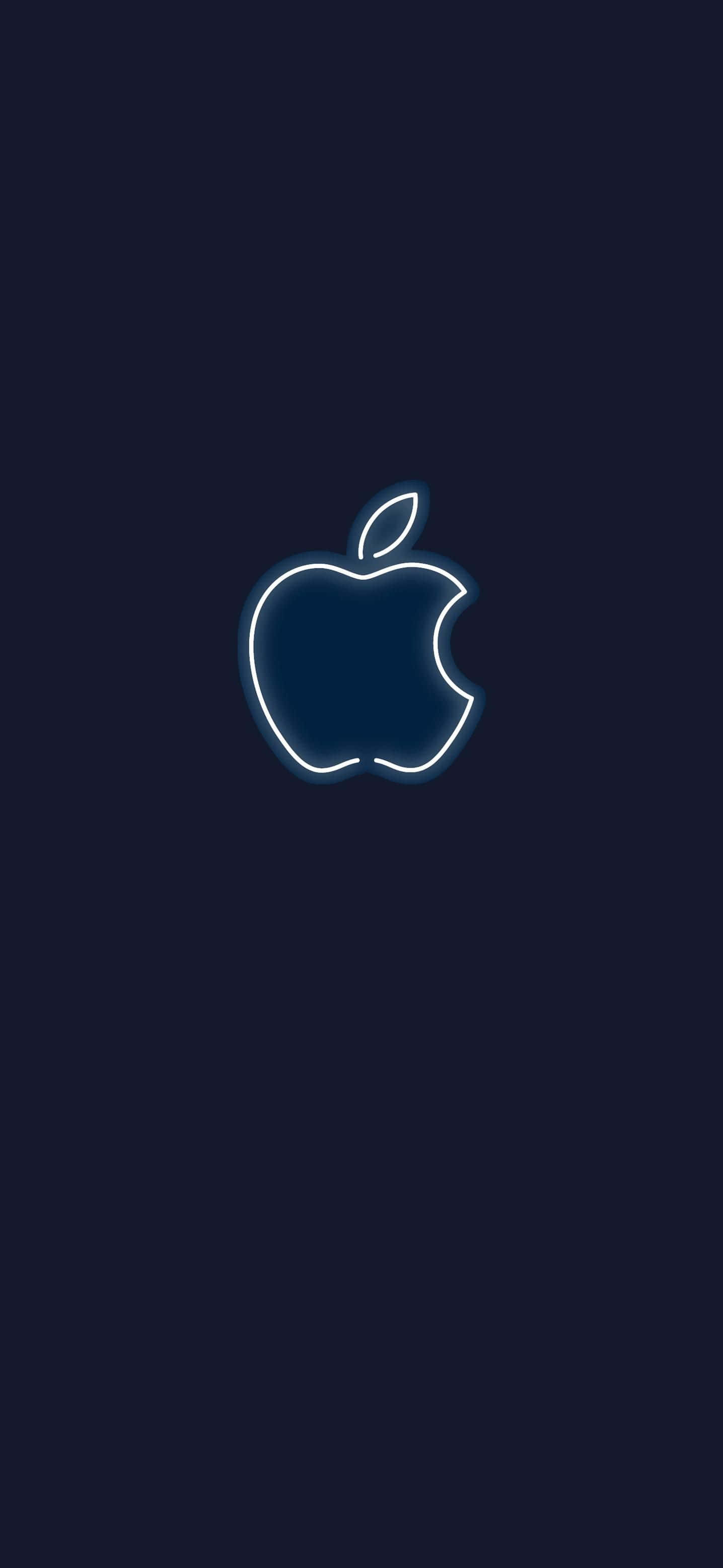 neon white logo, apple logo, dark navy background, 2K Phone Wallpaper