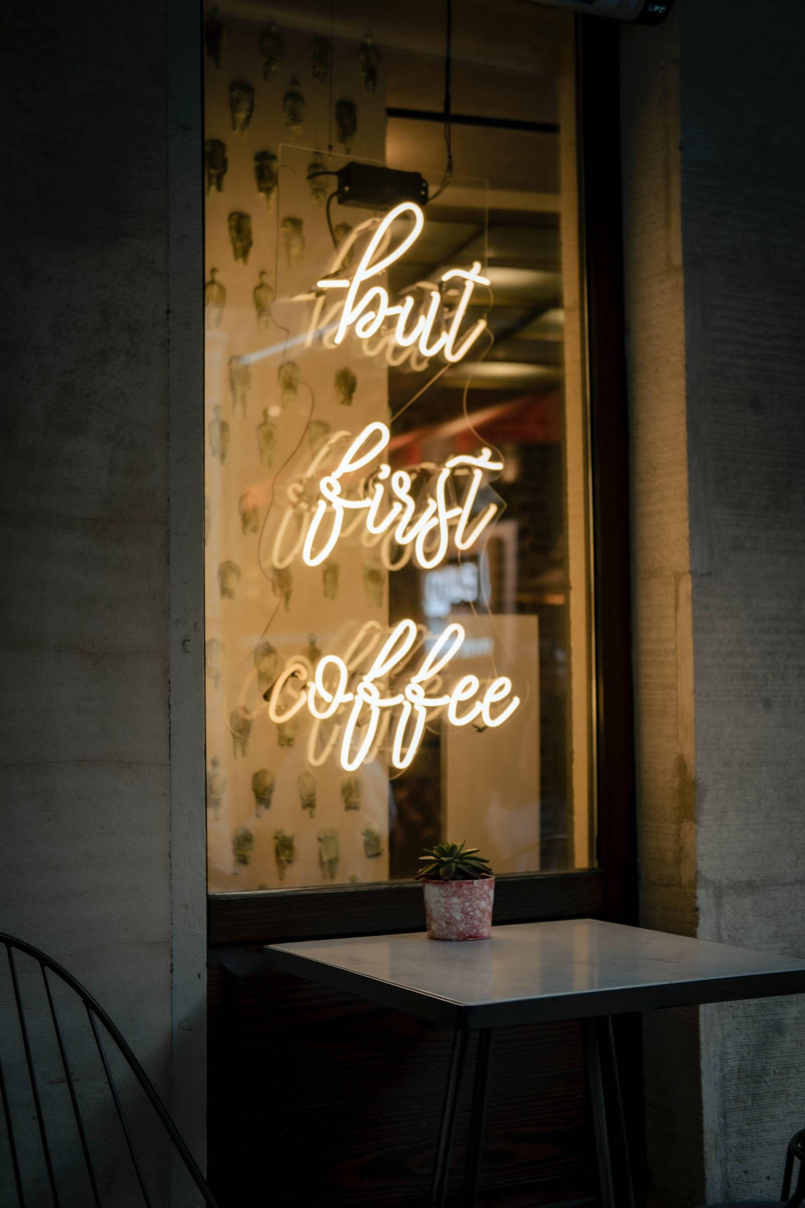but first coffee, neon sign, cozy cafe, Full HD Phone Wallpaper