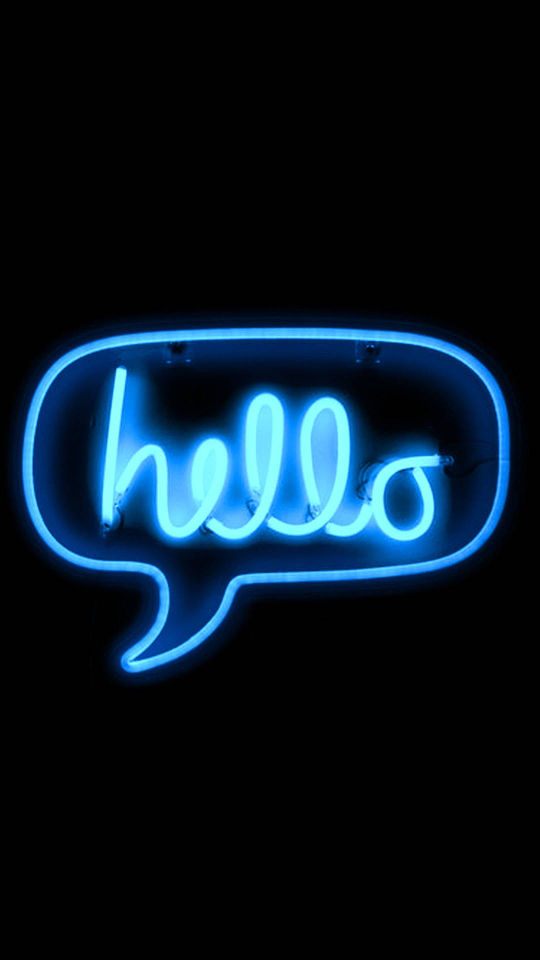 Neon Blue, Hello, speech bubble, Full HD Phone Wallpaper