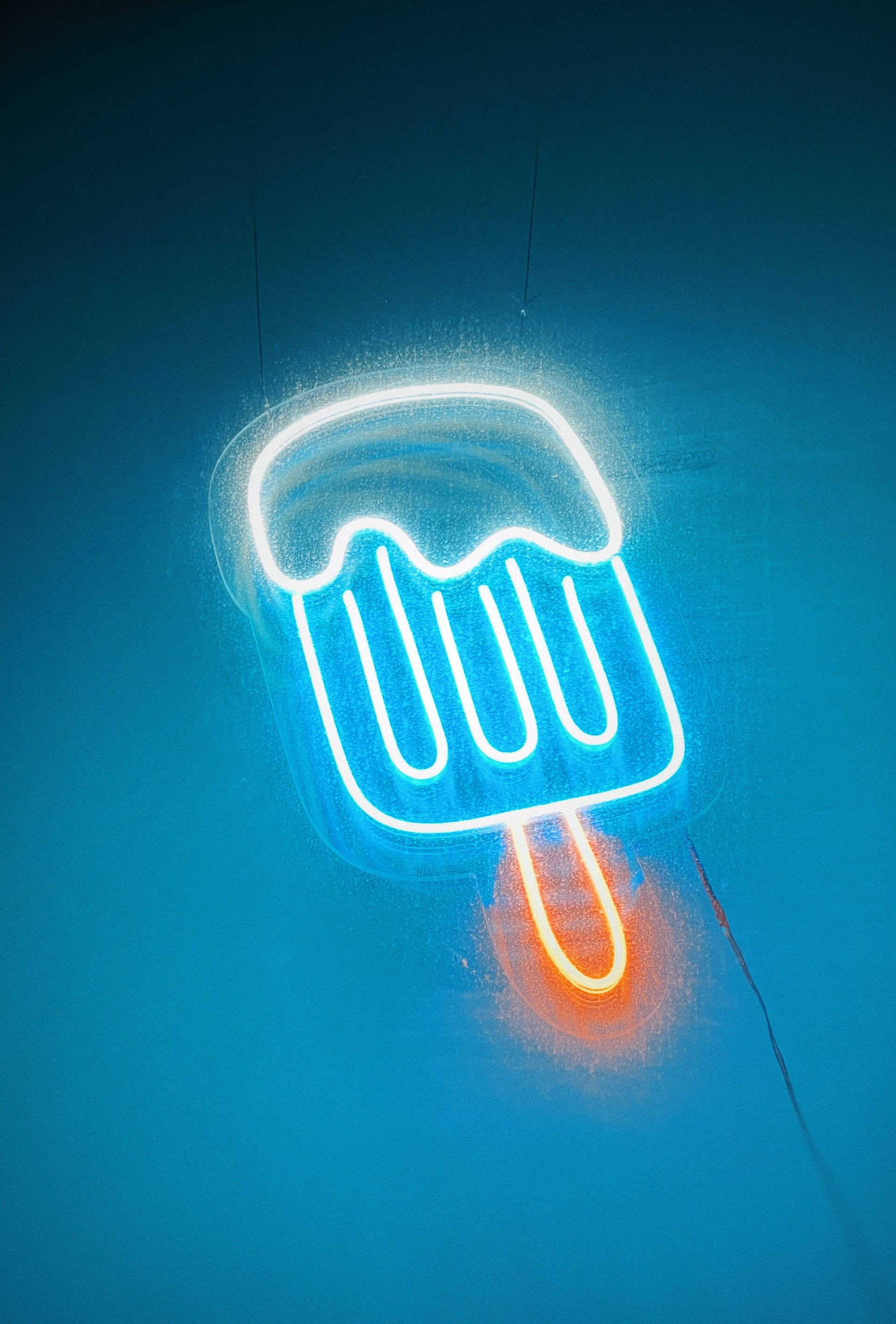 Popsicle, neon blue, orange stick, 2K Phone Wallpaper
