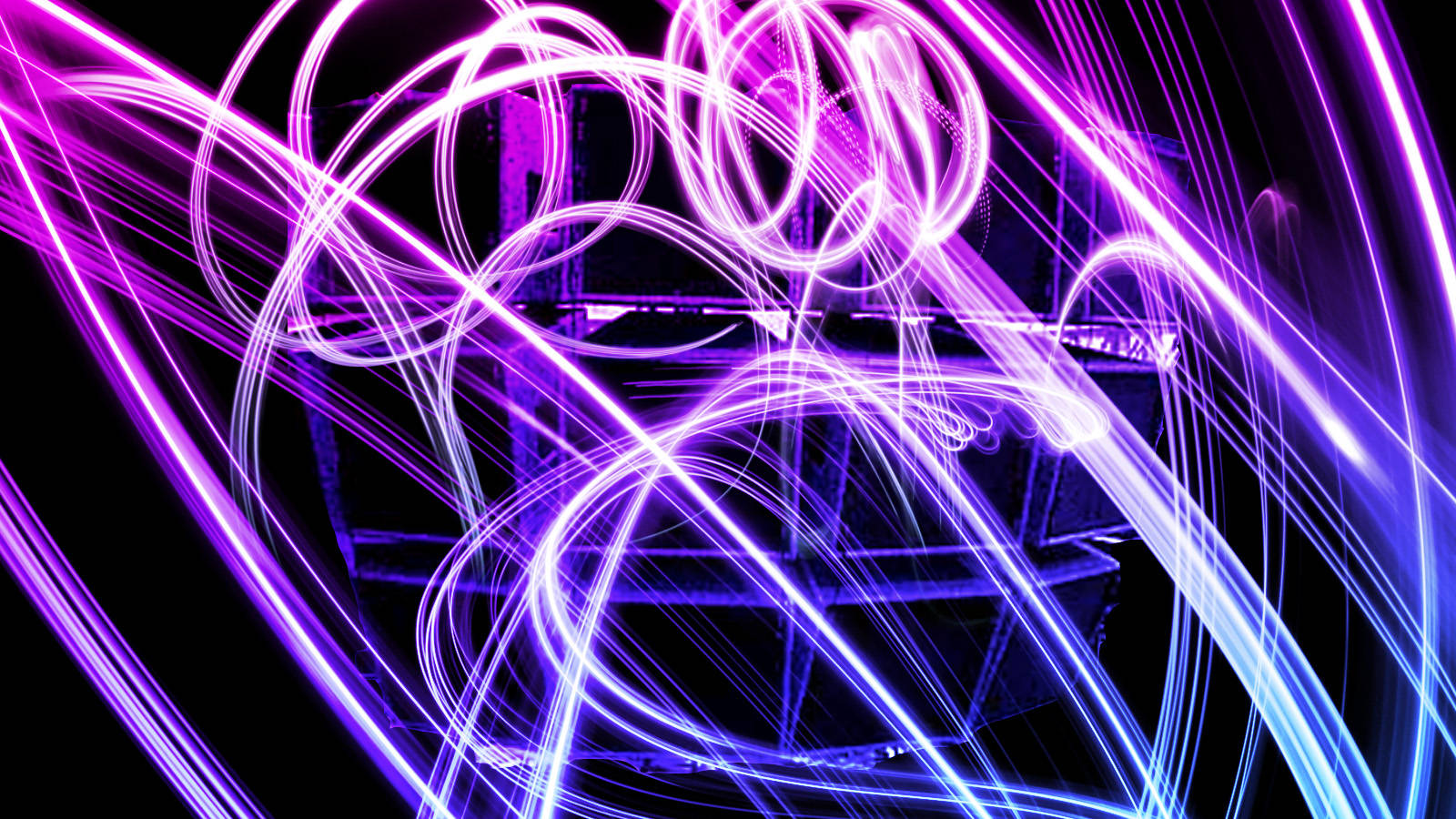 vibrant purple, blue light trails, dark background, HD Desktop Wallpaper