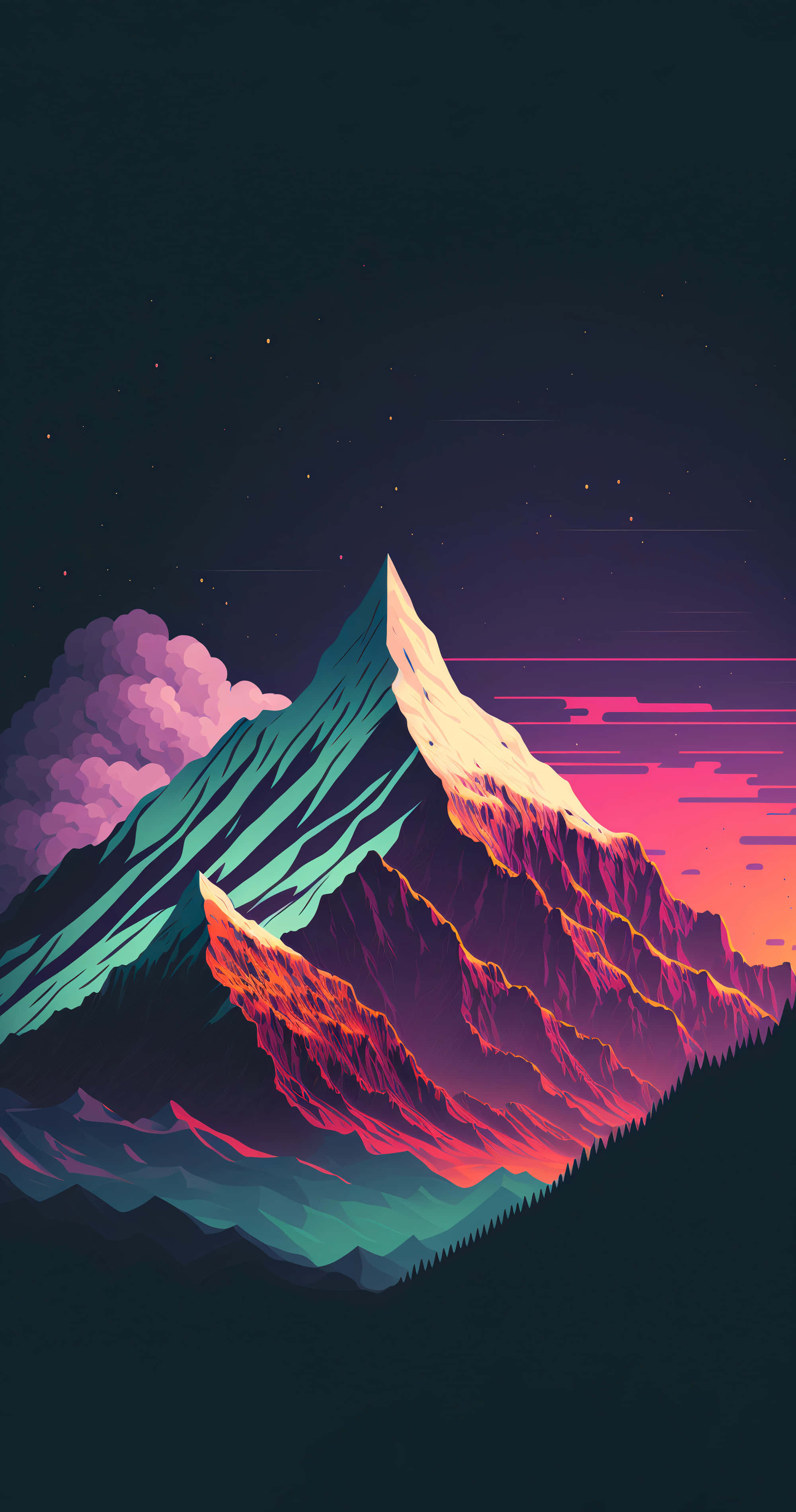 neon pink, teal, starry twilight sky, 2K Phone Wallpaper