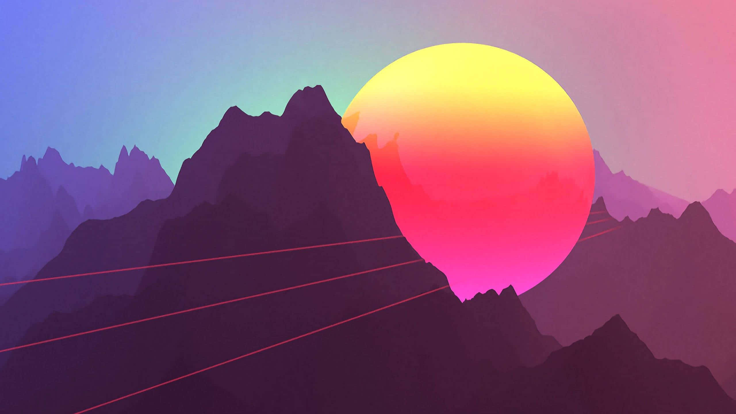 neon landscape, retro-futuristic sunset, giant gradient sun, 2K Desktop Wallpaper