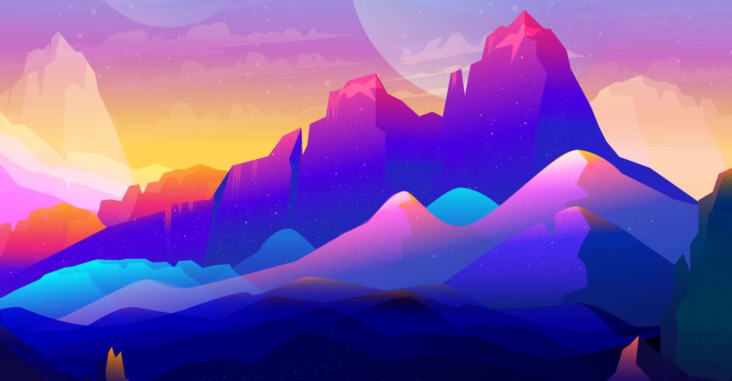 Neon Landscape, vibrant geometric mountains, twilight sky, HD Desktop Wallpaper