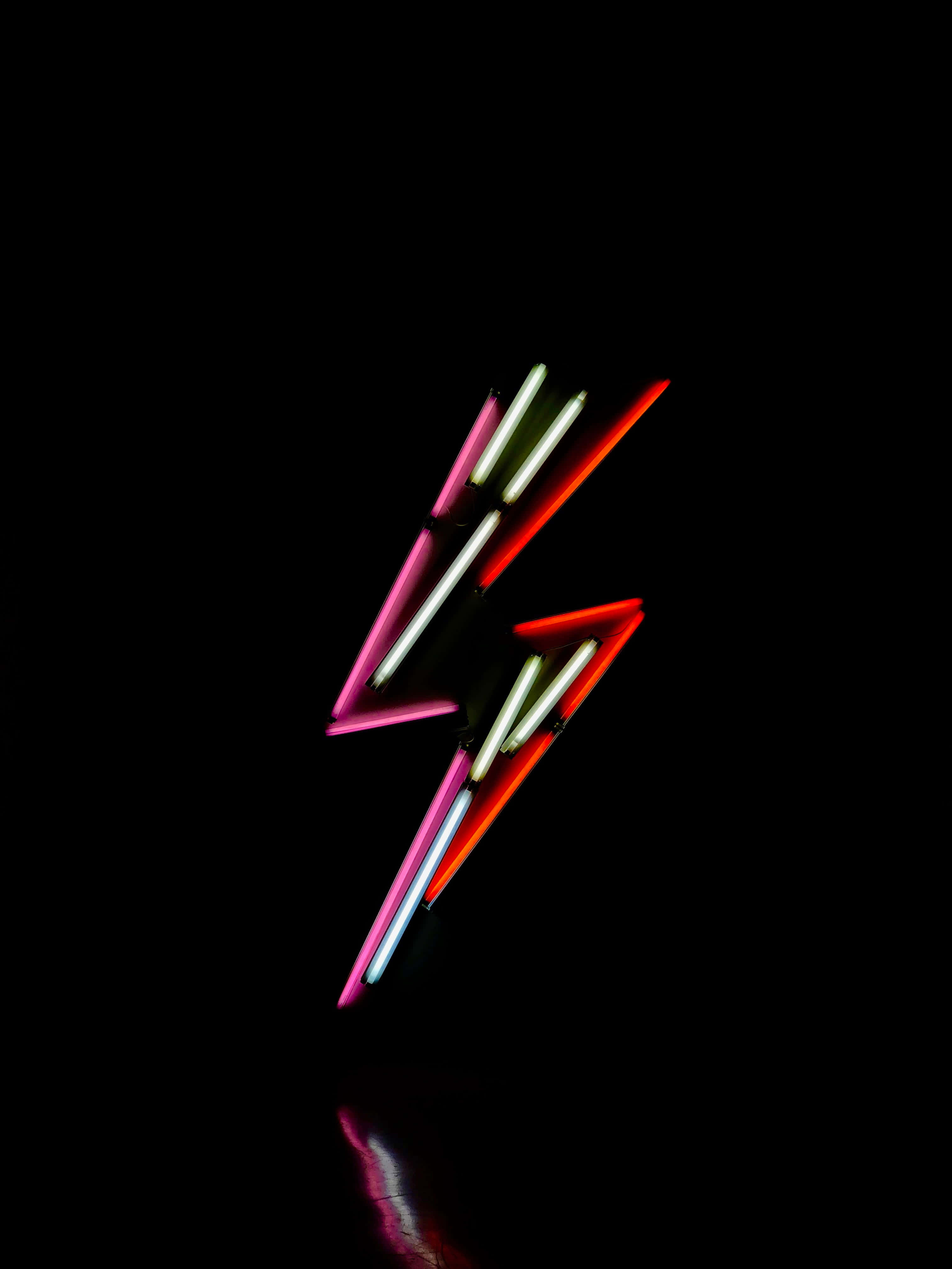 neon lightning, multicolor neon lightning bolt logo, pink red, 4K Phone Wallpaper