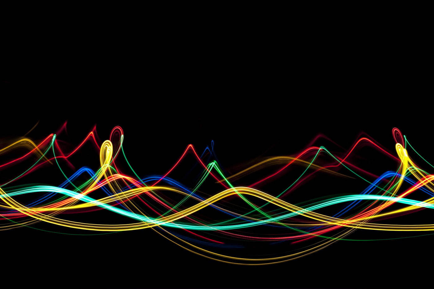 neon light waves, red, yellow, HD Desktop Wallpaper