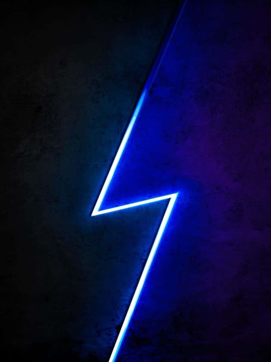neon lightning, blue neon lightning bolt, dark wall, SD Phone Wallpaper