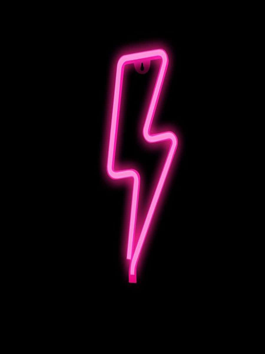 neon lightning, pink neon lightning bolt sign, black background, SD Phone Wallpaper