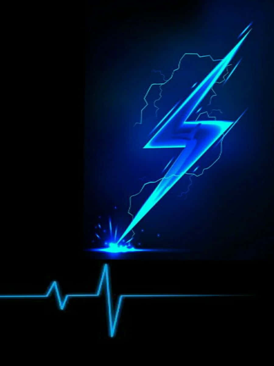 Neon Lightning, blue lightning bolt, pulsing heart monitor line, SD Phone Wallpaper